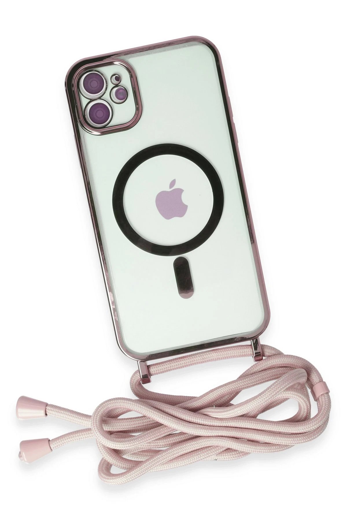 Newface iPhone 12 Kılıf Divo Lazer Askılı Magsafe Kapak - Pembe