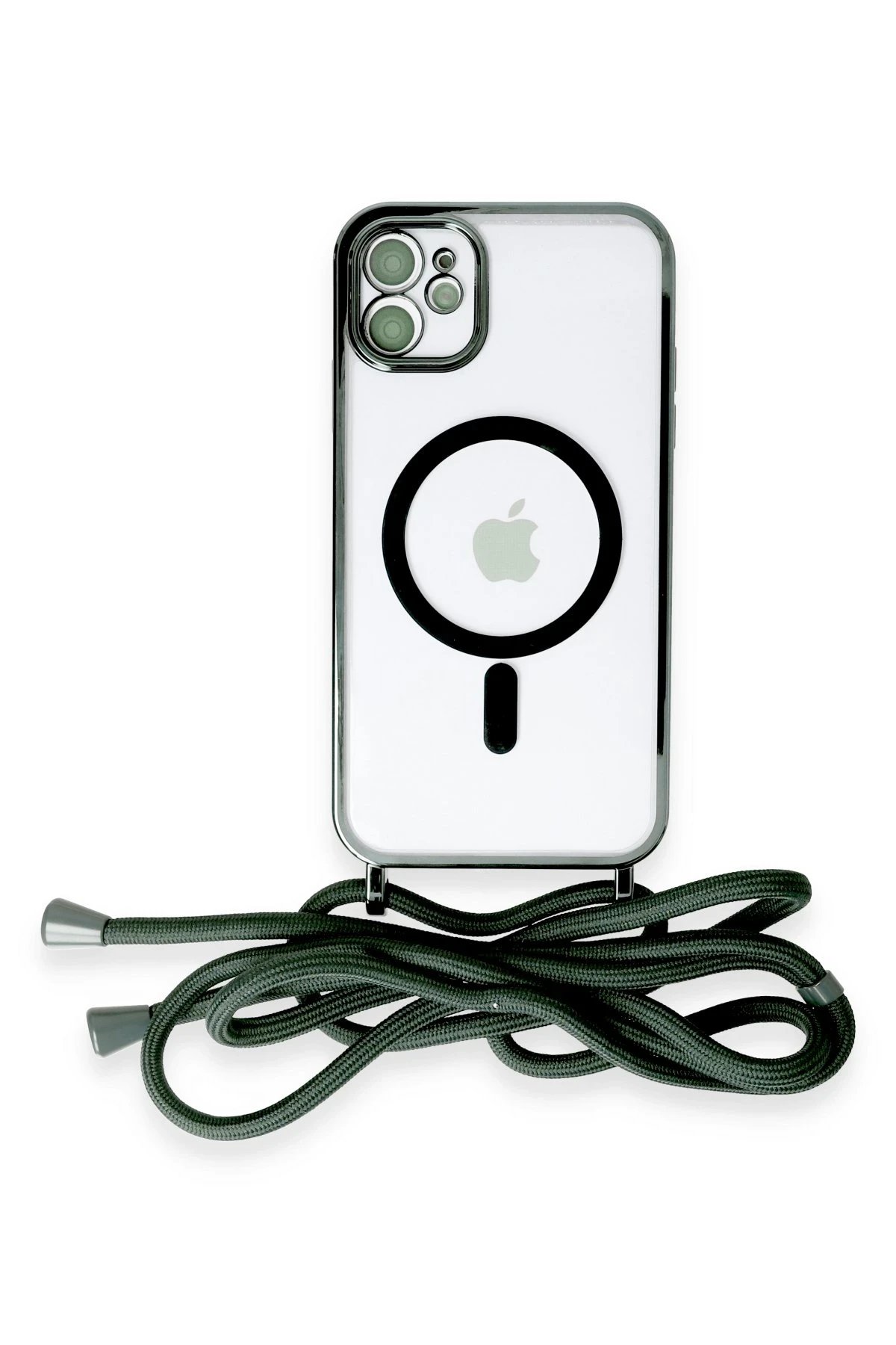 Newface iPhone 12 Kılıf Divo Lazer Askılı Magsafe Kapak - Koyu Yeşil