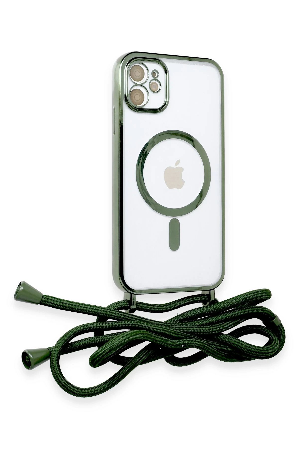 Newface iPhone 12 Kılıf Divo Lazer Askılı Magsafe Kapak - Koyu Yeşil