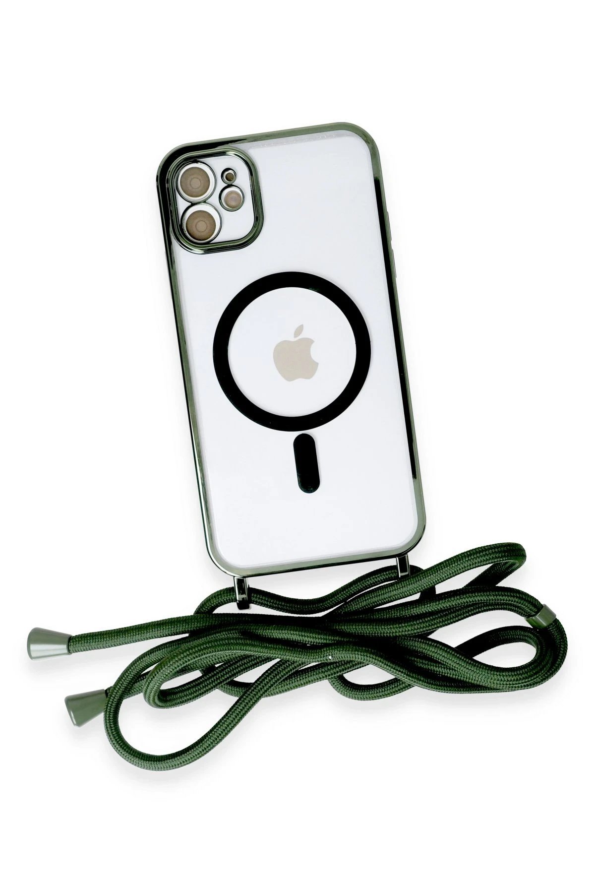 Newface iPhone 12 Kılıf Divo Lazer Askılı Magsafe Kapak - Koyu Yeşil