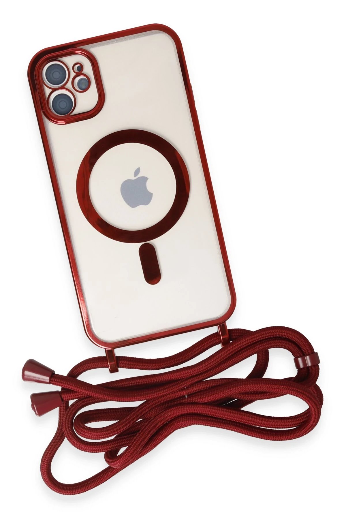 Newface iPhone 12 Kılıf Divo Lazer Askılı Magsafe Kapak - Kırmızı