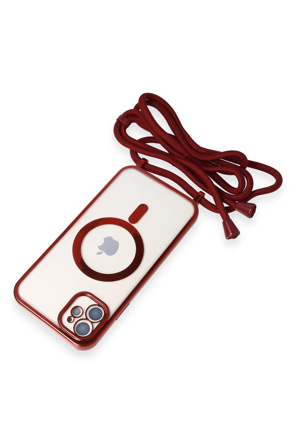 Newface iPhone 12 Kılıf Divo Lazer Askılı Magsafe Kapak - Kırmızı