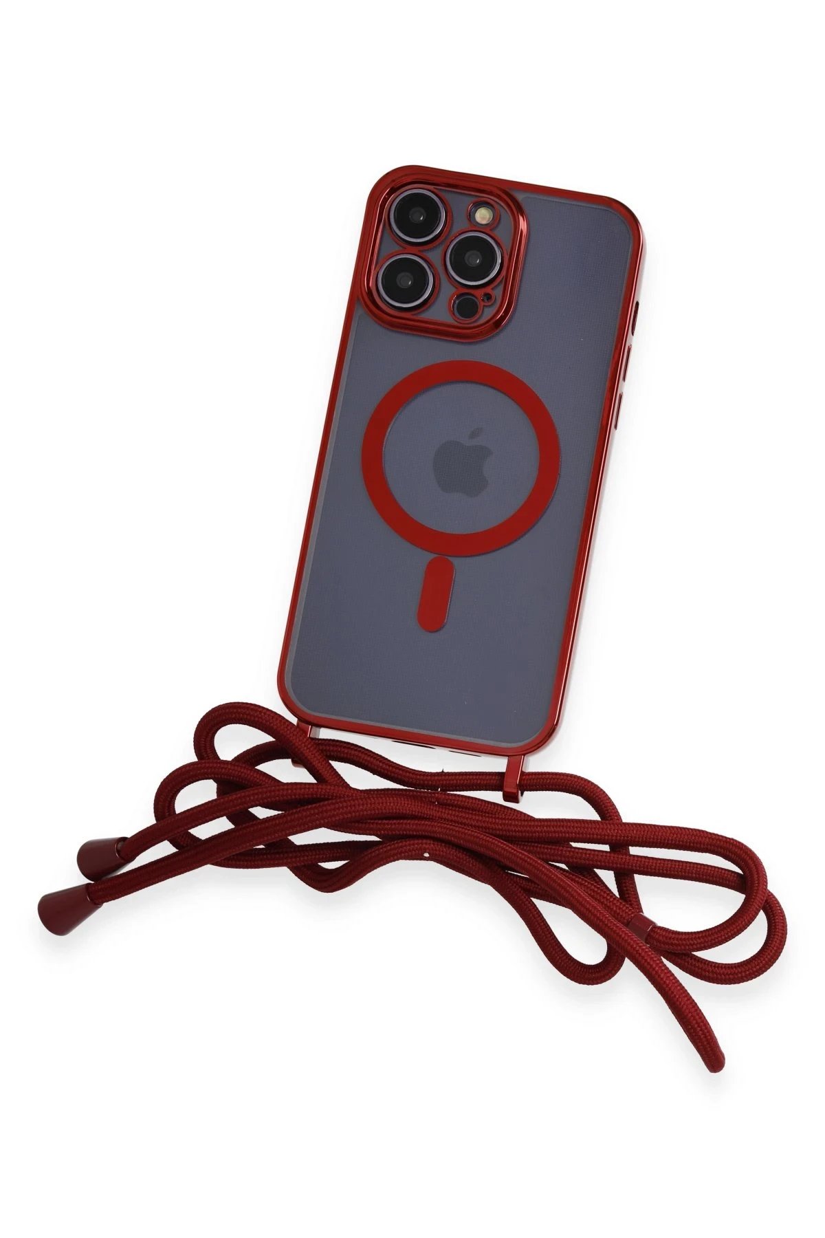 Newface iPhone 12 Pro Kılıf Divo Lazer Askılı Magsafe Kapak - Kırmızı