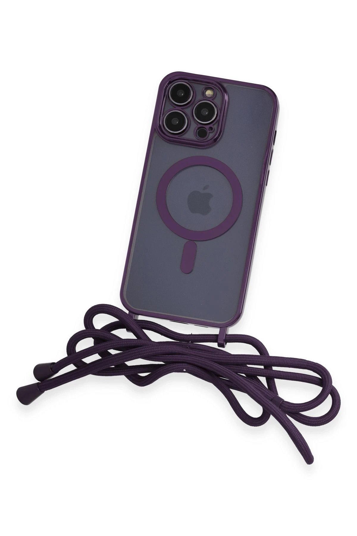 Newface iPhone 12 Pro Max Kılıf Divo Lazer Askılı Magsafe Kapak - Derin Mor