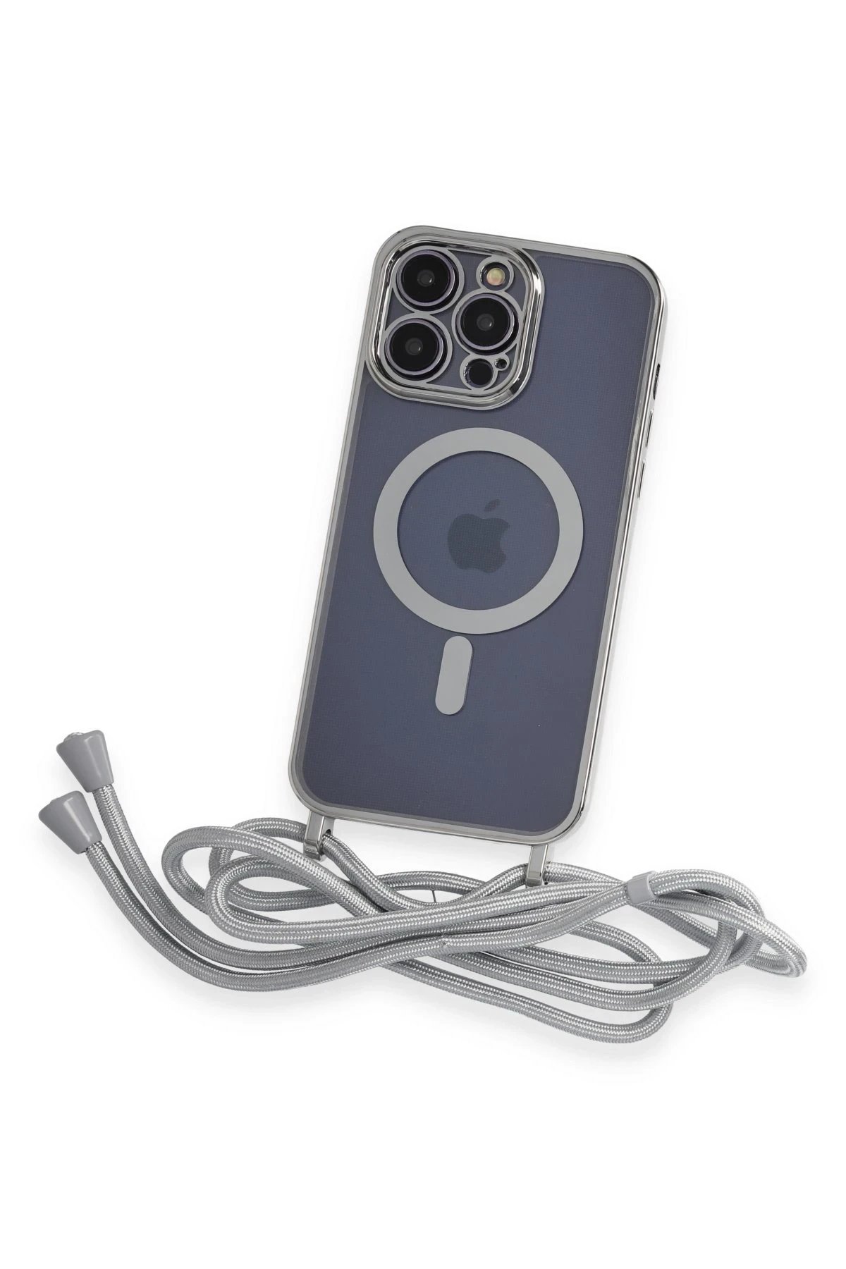 Newface iPhone 12 Pro Max Kılıf Divo Lazer Askılı Magsafe Kapak - Gümüş