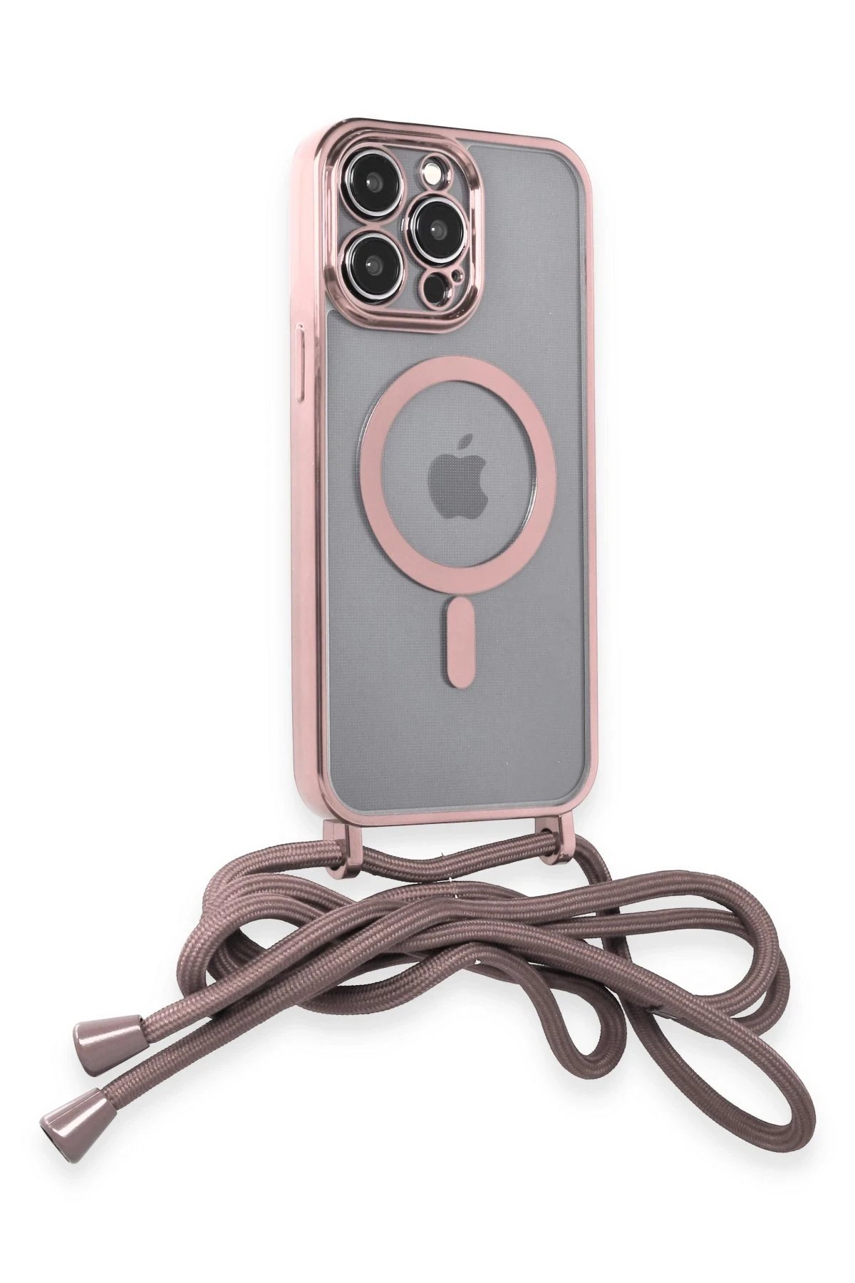 Newface iPhone 12 Pro Max Kılıf Divo Lazer Askılı Magsafe Kapak - Pembe