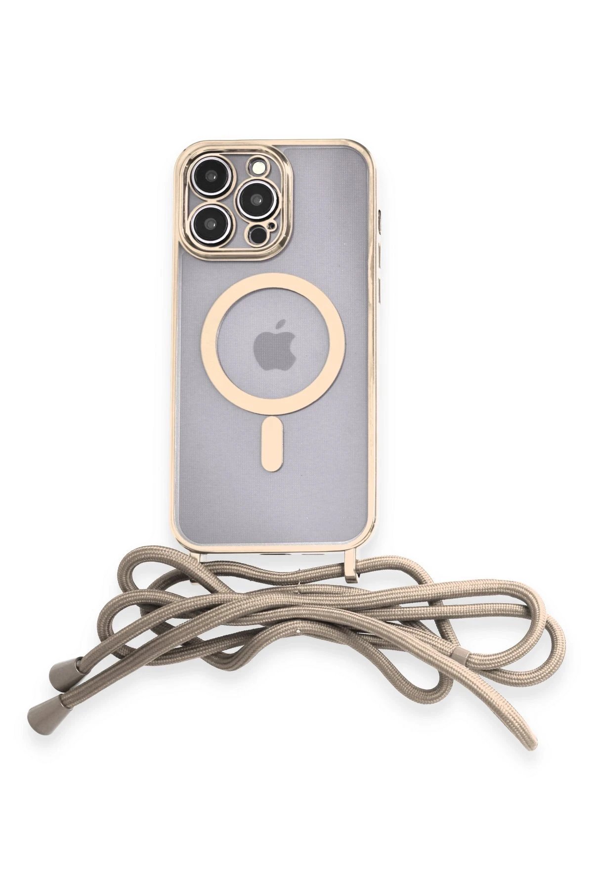 Newface iPhone 13 Pro Max Kılıf Divo Lazer Askılı Magsafe Kapak - Gold