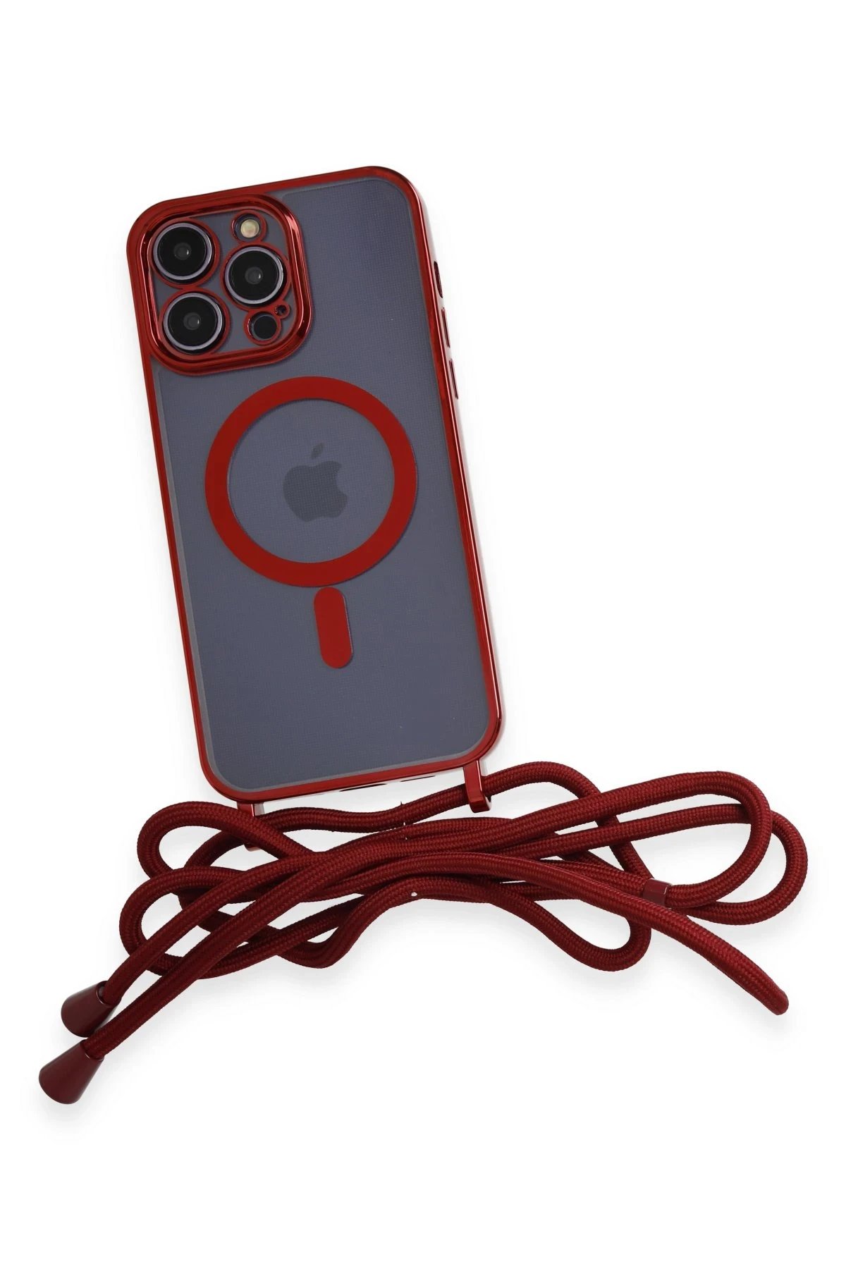 Newface iPhone 13 Pro Max Kılıf Divo Lazer Askılı Magsafe Kapak - Kırmızı