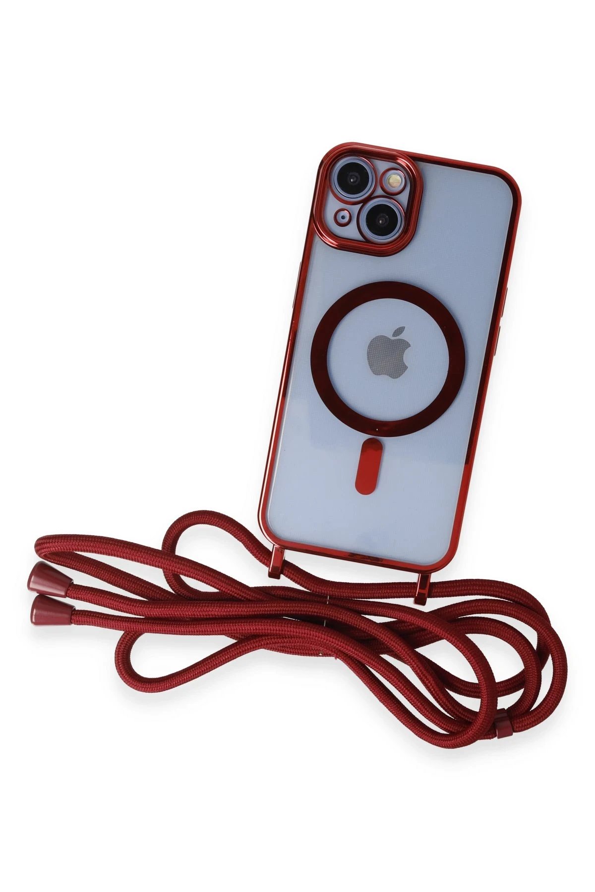 Newface iPhone 14 Kılıf Divo Lazer Askılı Magsafe Kapak - Kırmızı