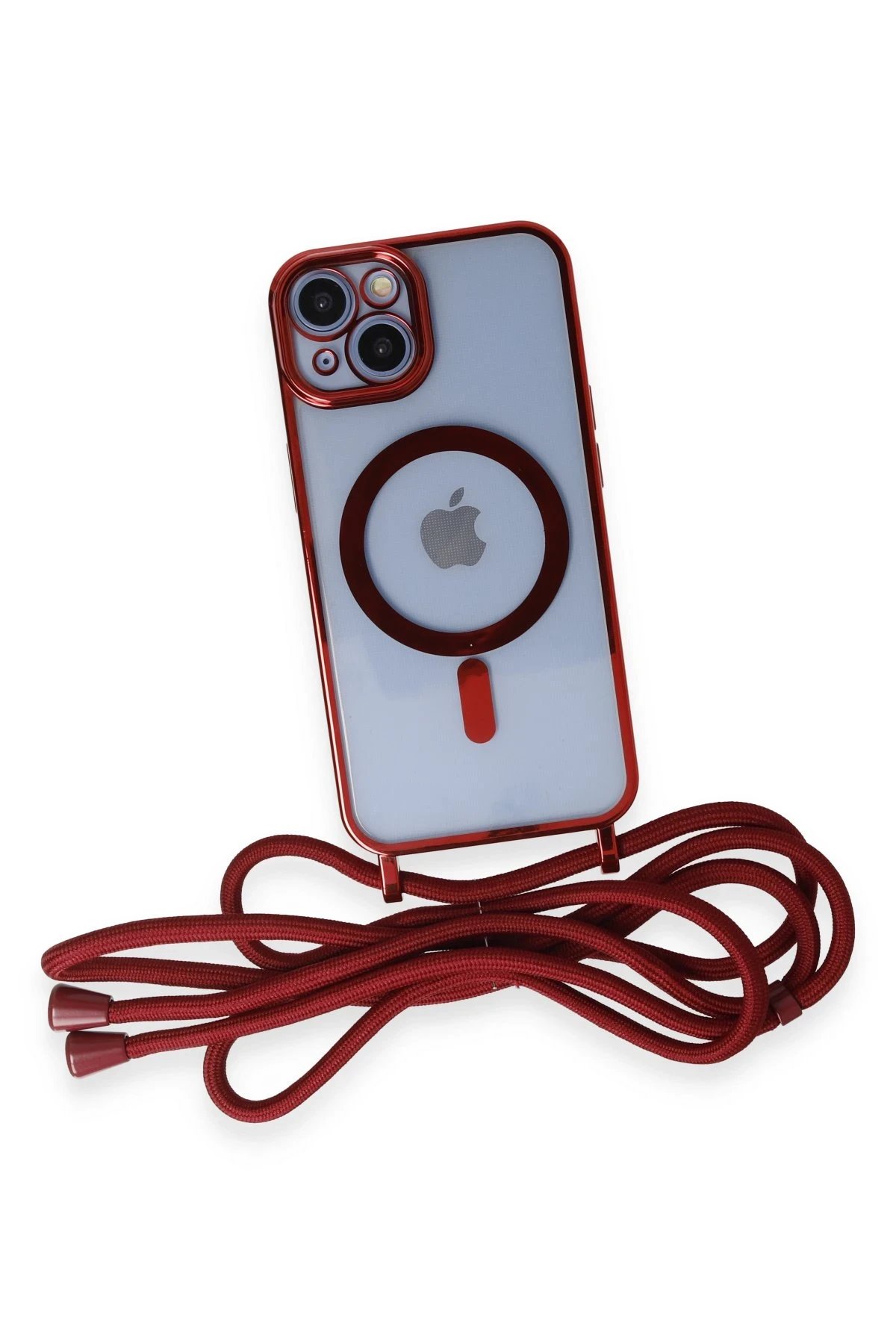 Newface iPhone 14 Kılıf Divo Lazer Askılı Magsafe Kapak - Kırmızı