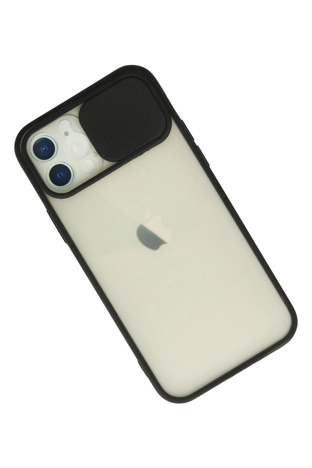 Newface iPhone 12 Kılıf Palm Buzlu Kamera Sürgülü Silikon - Siyah