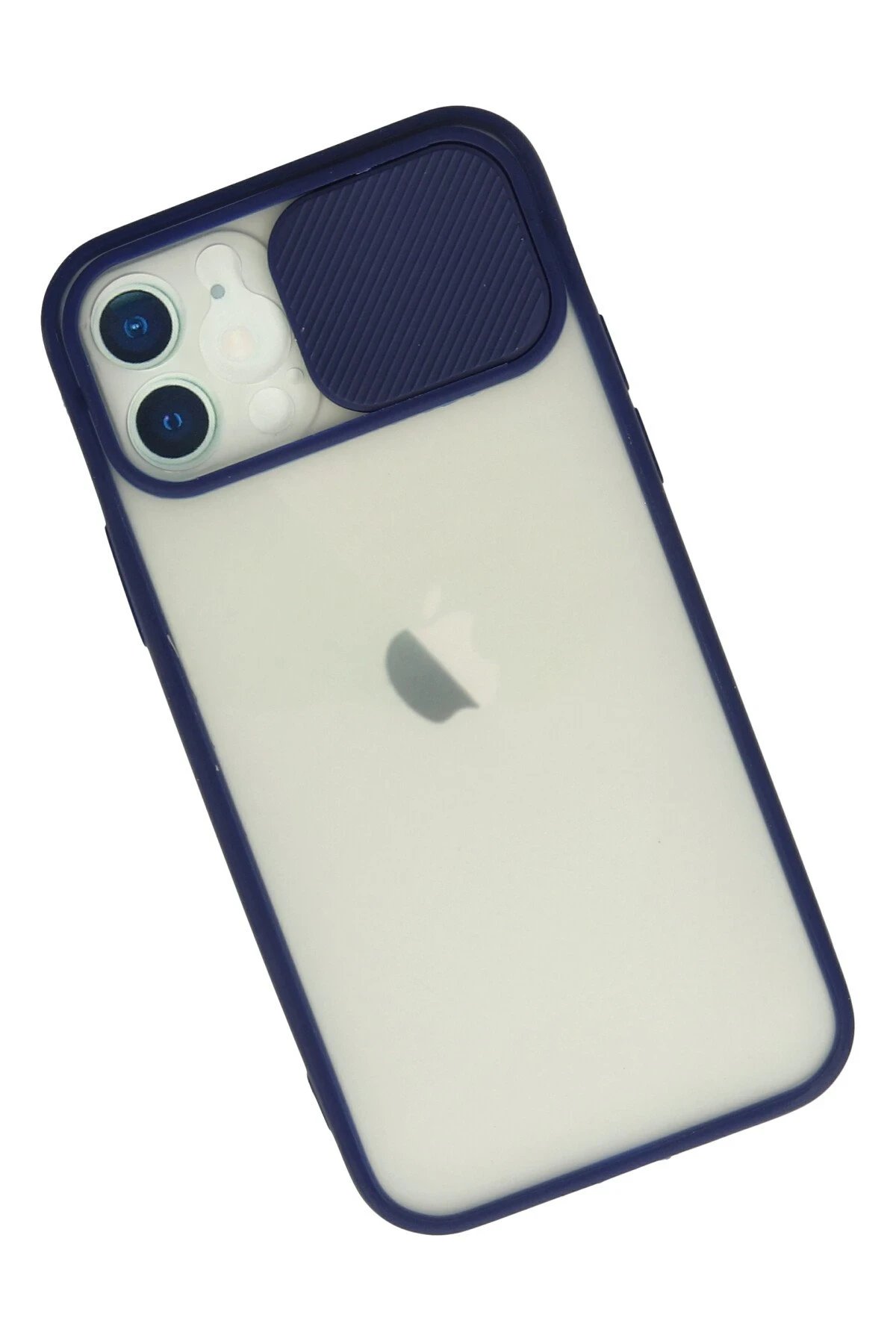 Newface iPhone 12 Kılıf Palm Buzlu Kamera Sürgülü Silikon - Lacivert