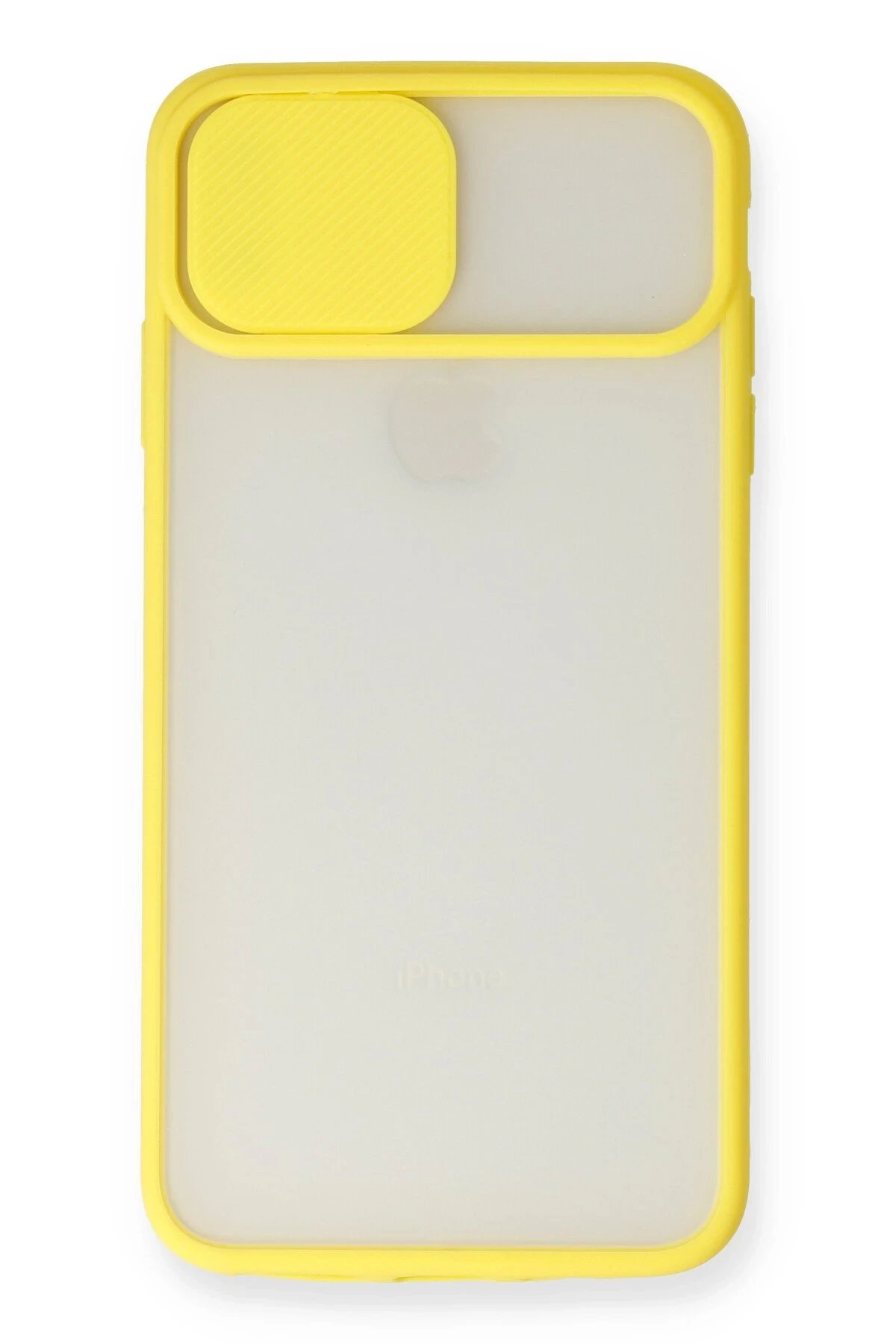 Newface iPhone XS Max Kılıf Palm Buzlu Kamera Sürgülü Silikon - Sarı