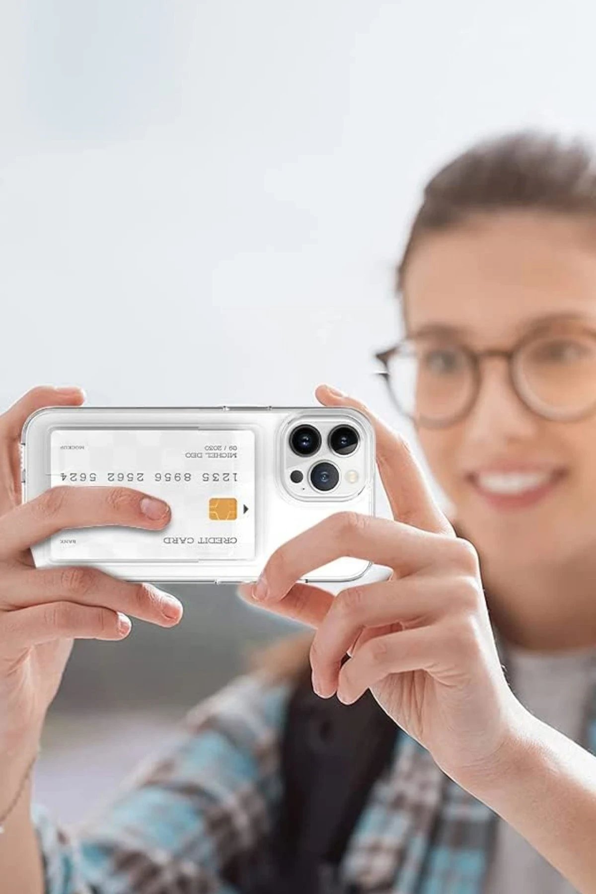 Newface iPhone 14 Plus Kılıf Kart Şeffaf Silikon - Şeffaf