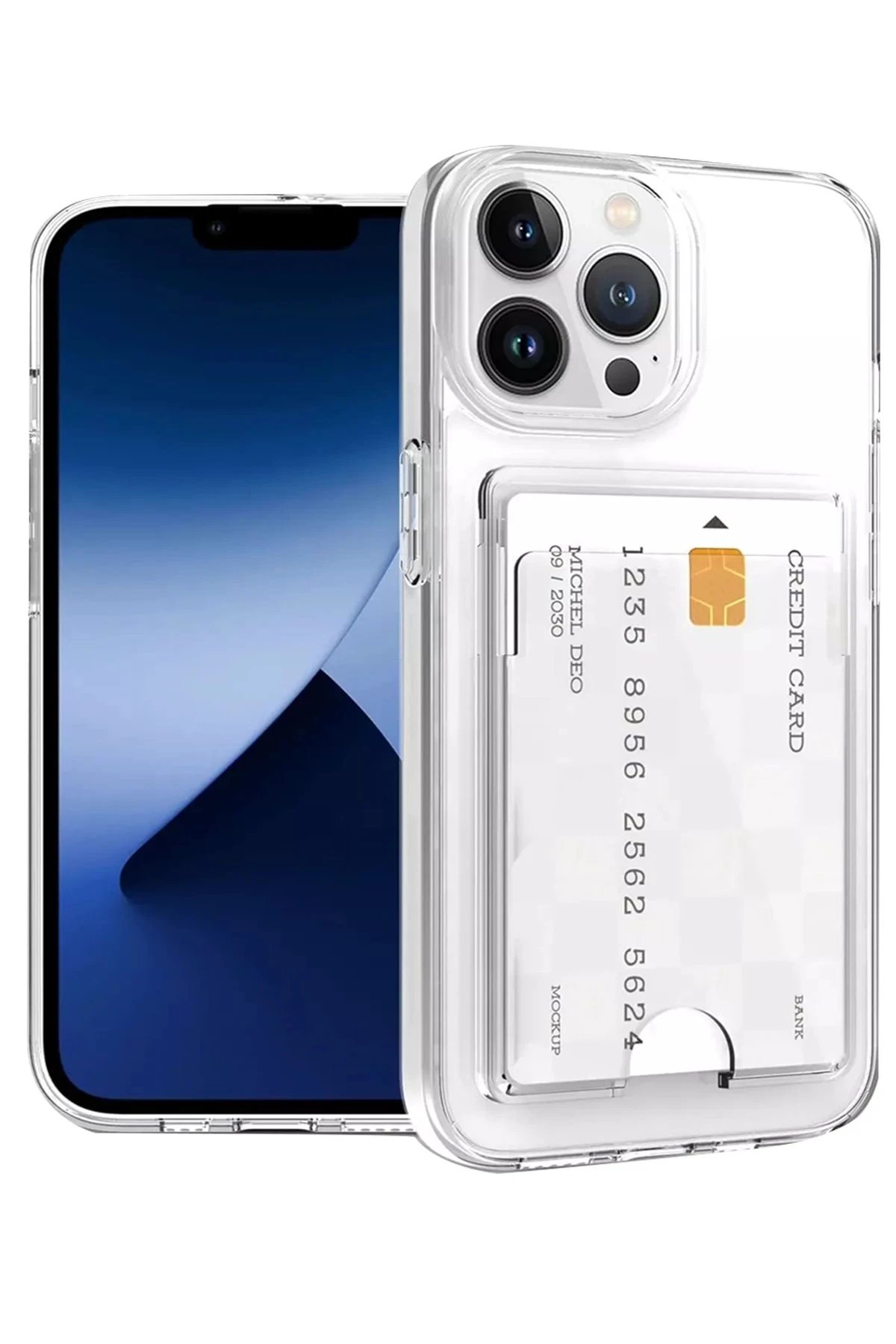 Newface iPhone 14 Pro Kılıf Kart Şeffaf Silikon - Şeffaf