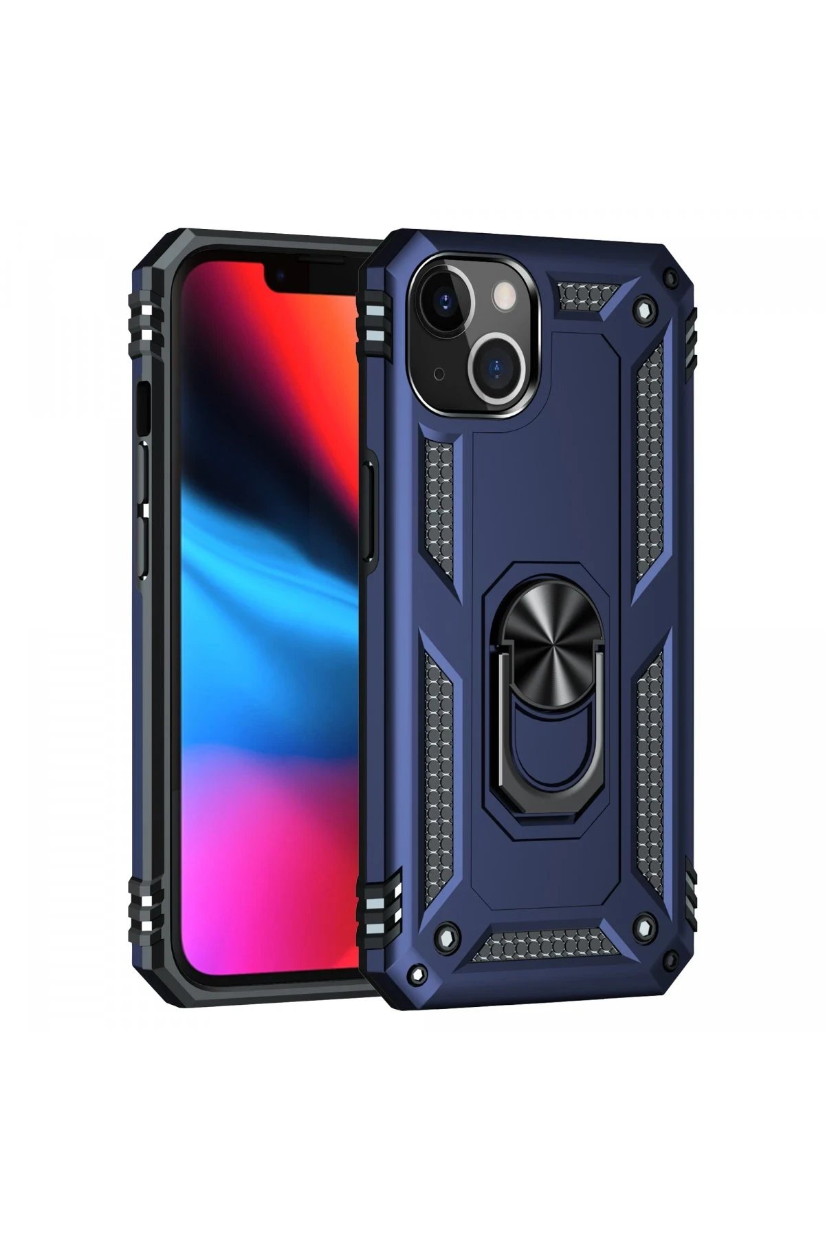 Newface iPhone 14 Plus Kılıf Sofya Yüzüklü Silikon Kapak - Lacivert