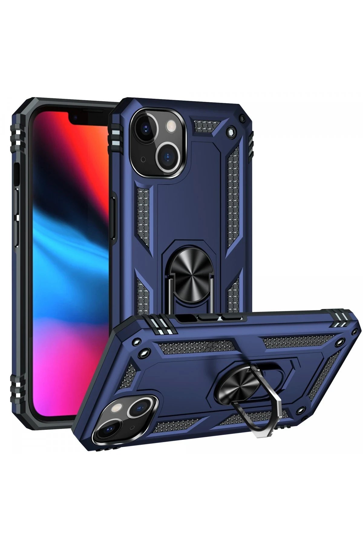 Newface iPhone 14 Plus Kılıf Sofya Yüzüklü Silikon Kapak - Lacivert