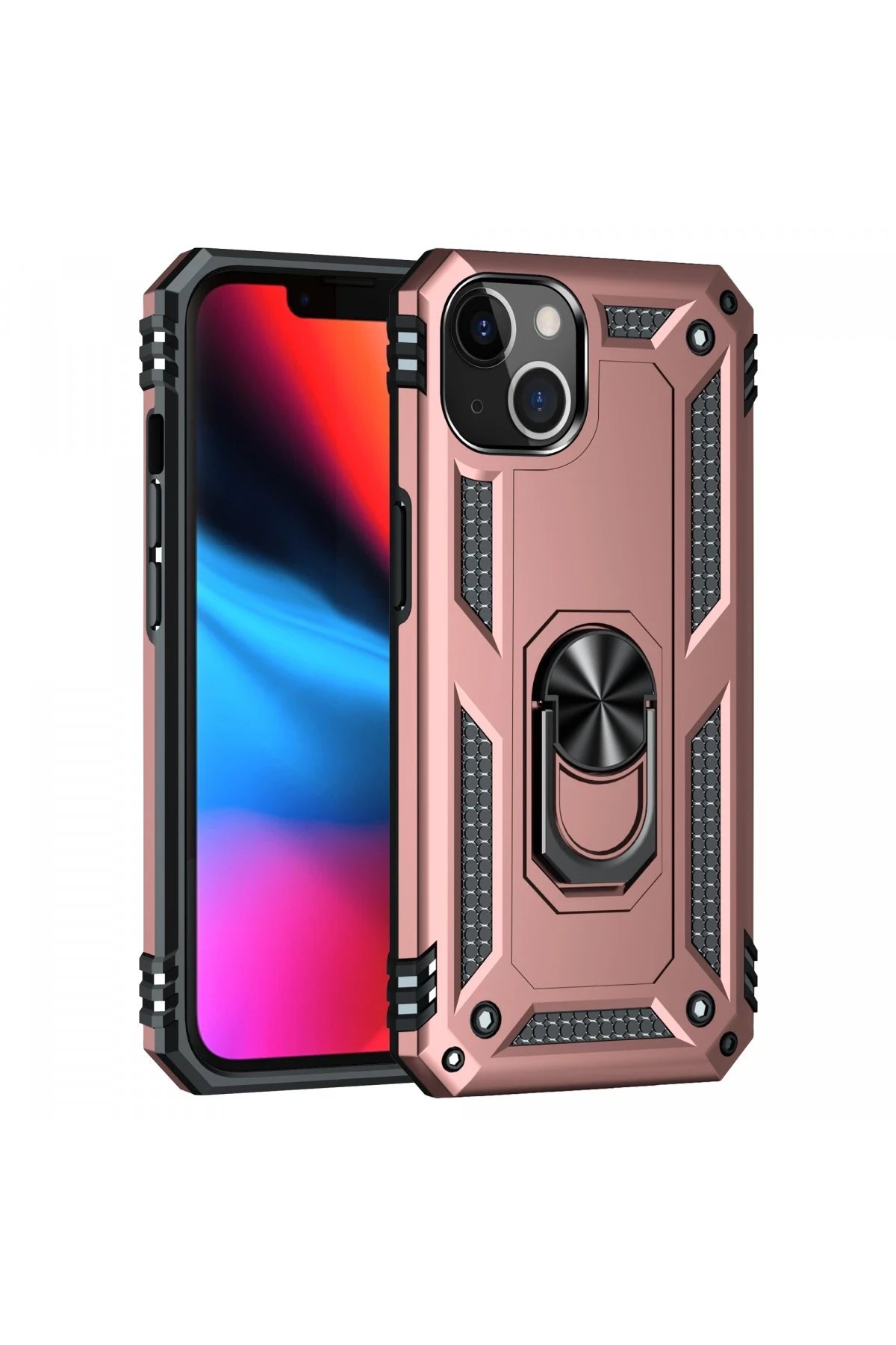 Newface iPhone 14 Plus Kılıf Sofya Yüzüklü Silikon Kapak - Rose