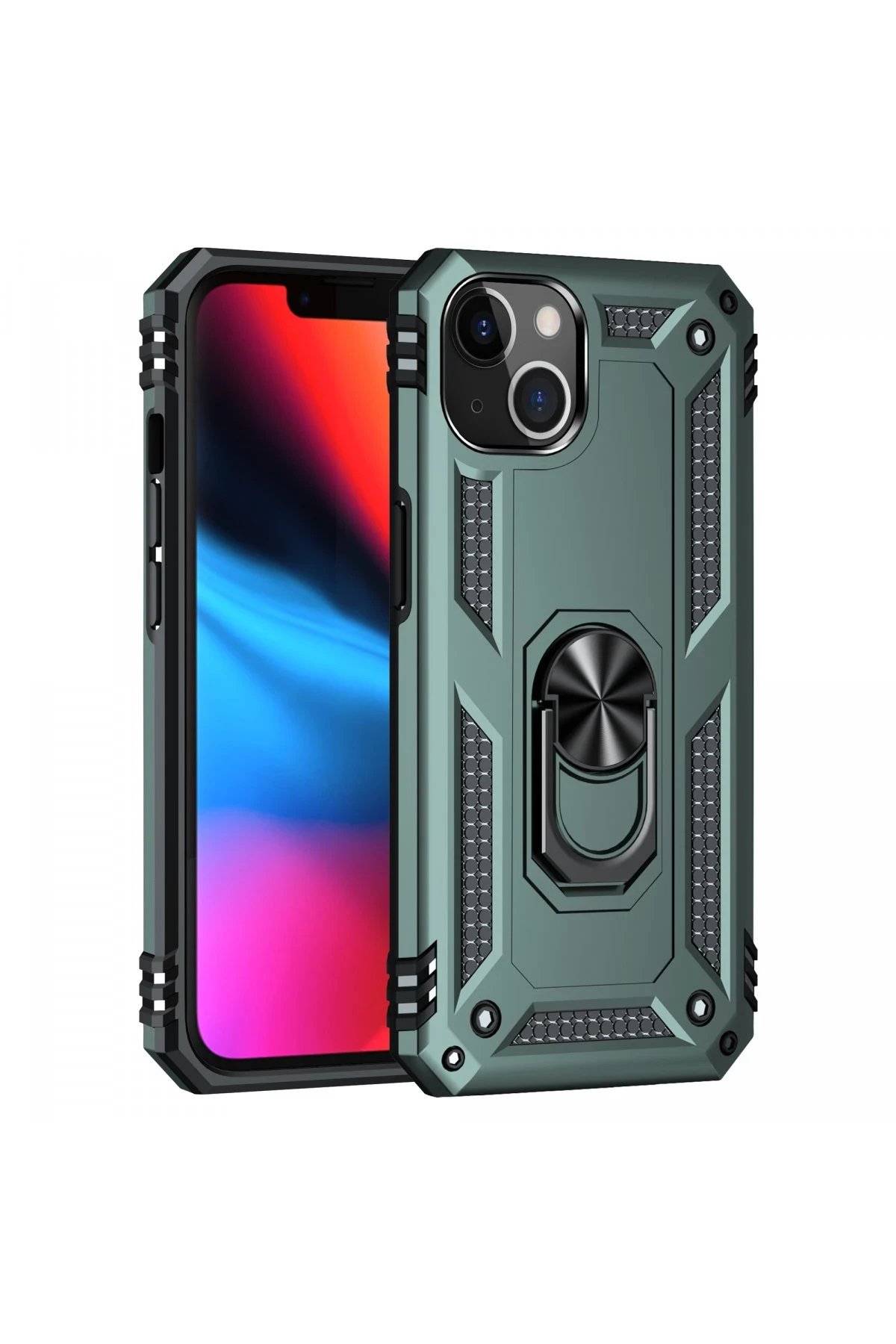 Newface iPhone 14 Plus Kılıf Sofya Yüzüklü Silikon Kapak - Yeşil