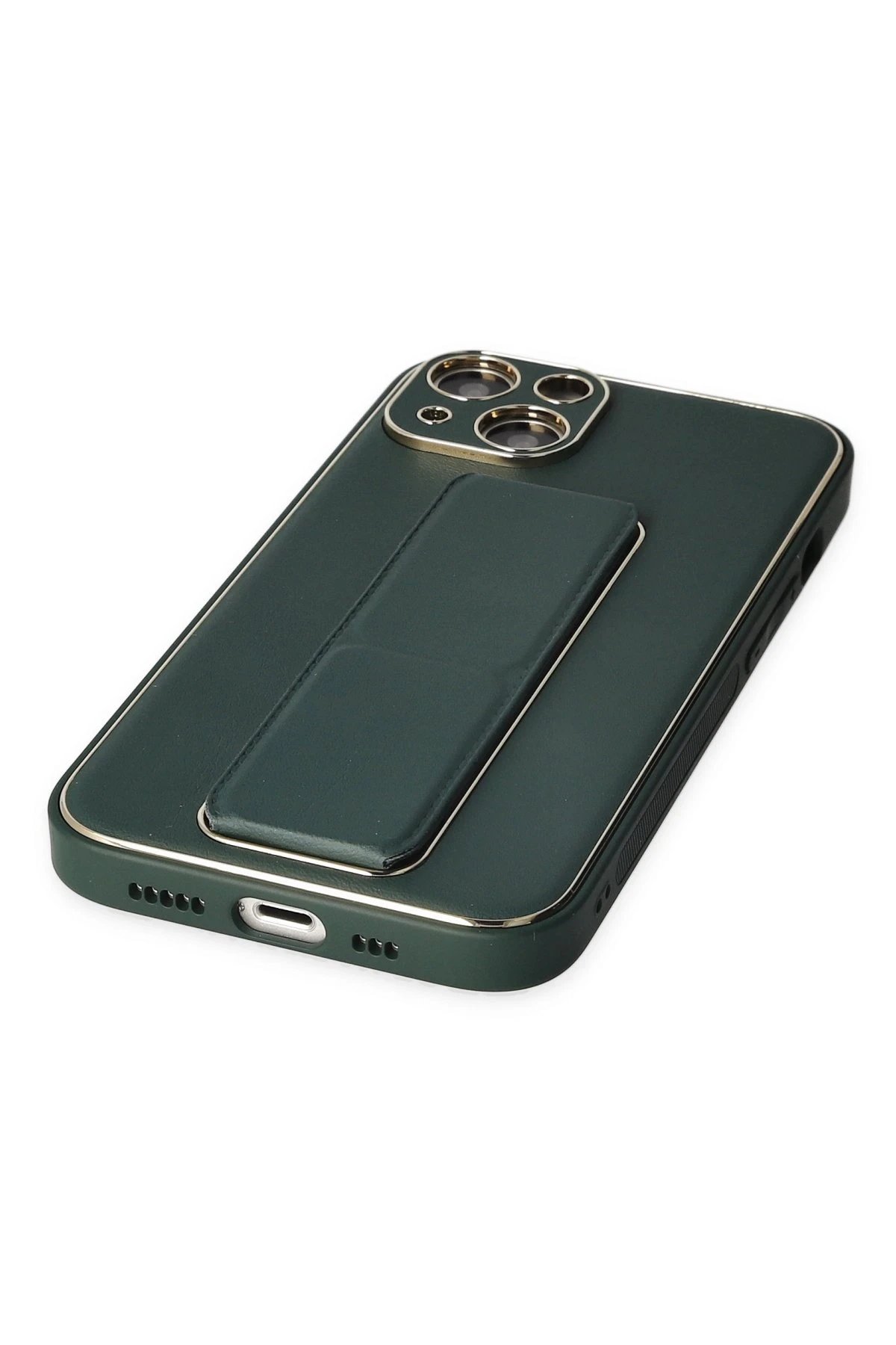 Newface iPhone 14 Plus Kılıf Coco Deri Standlı Kapak - Yeşil