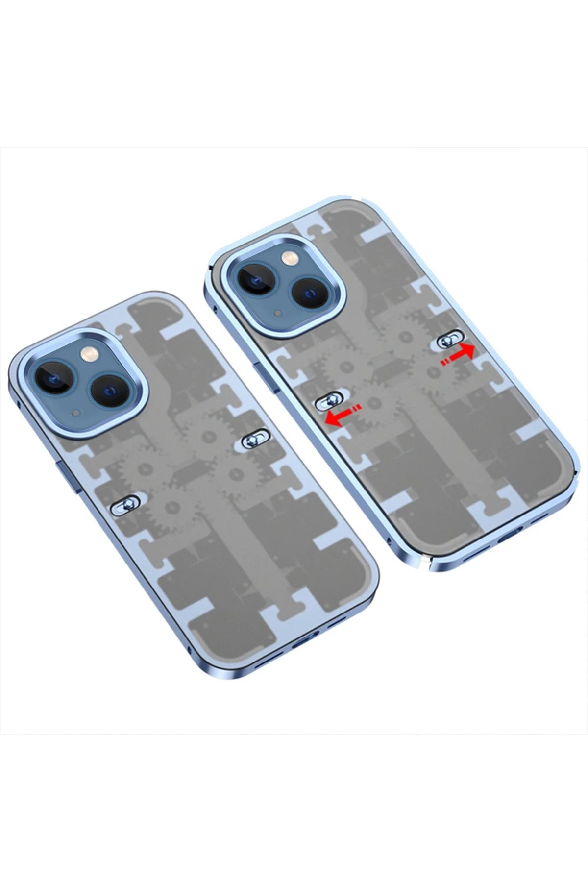 Newface iPhone 14 Kılıf Mekanik Bumper Kapak - Mavi