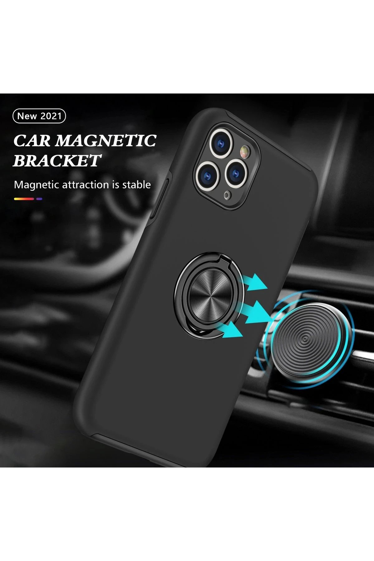 Newface iPhone 11 Pro Max Kılıf Elit Yüzüklü Kapak - Siyah