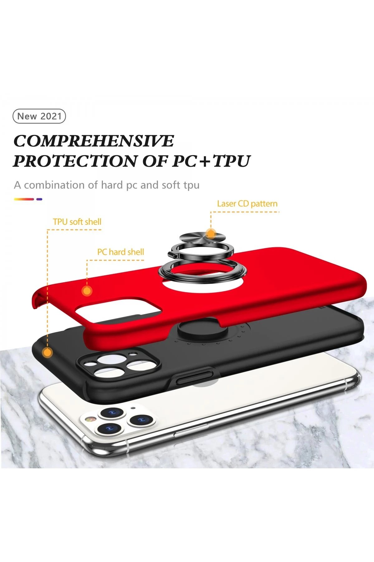 Newface iPhone 11 Pro Max Kılıf Elit Yüzüklü Kapak - Kırmızı