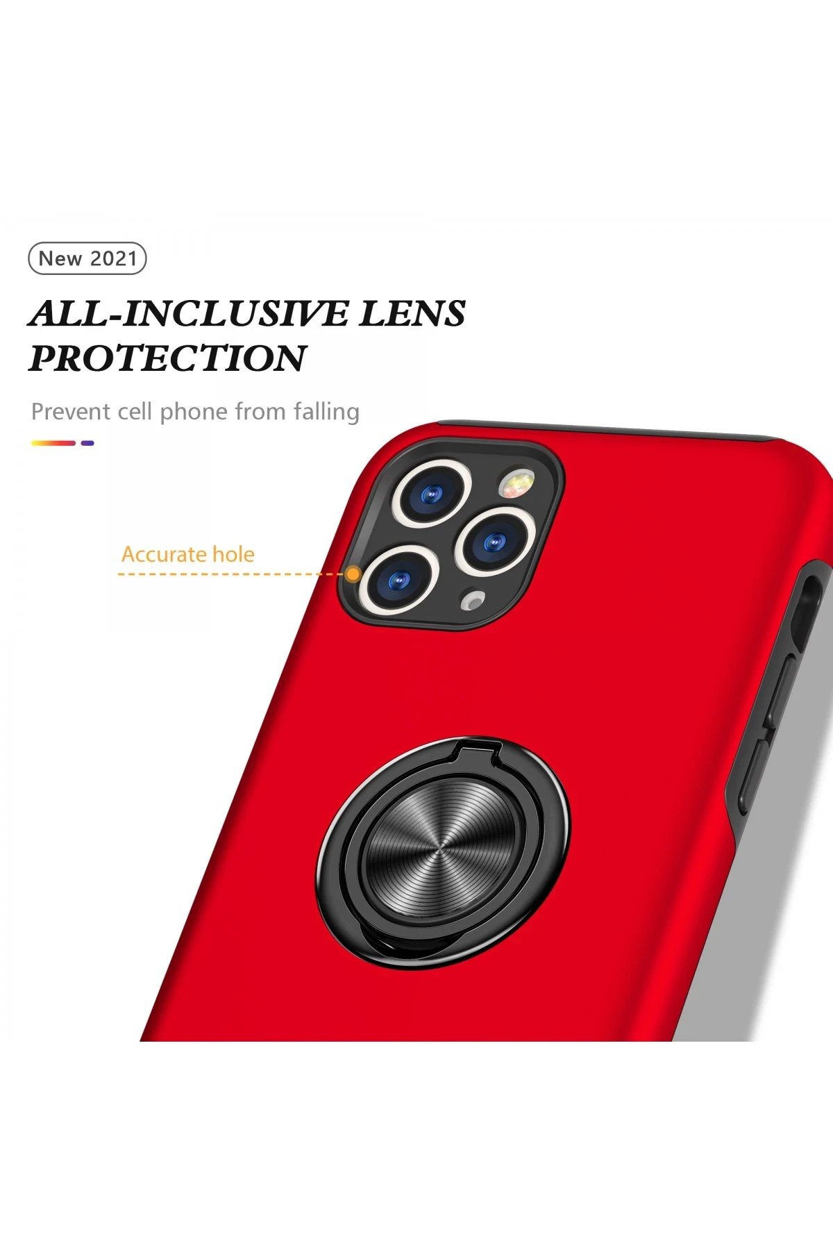 Newface iPhone 11 Pro Max Kılıf Elit Yüzüklü Kapak - Kırmızı