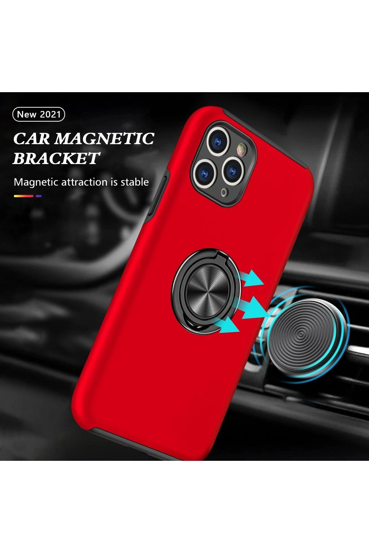 Newface iPhone 11 Pro Max Kılıf Elit Yüzüklü Kapak - Kırmızı