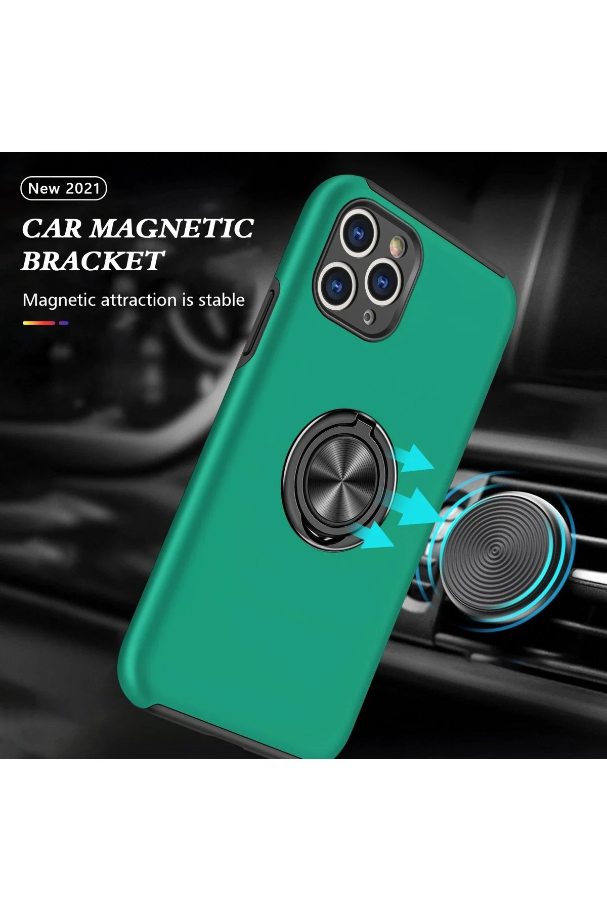 Newface iPhone 11 Pro Max Kılıf Elit Yüzüklü Kapak - Yeşil