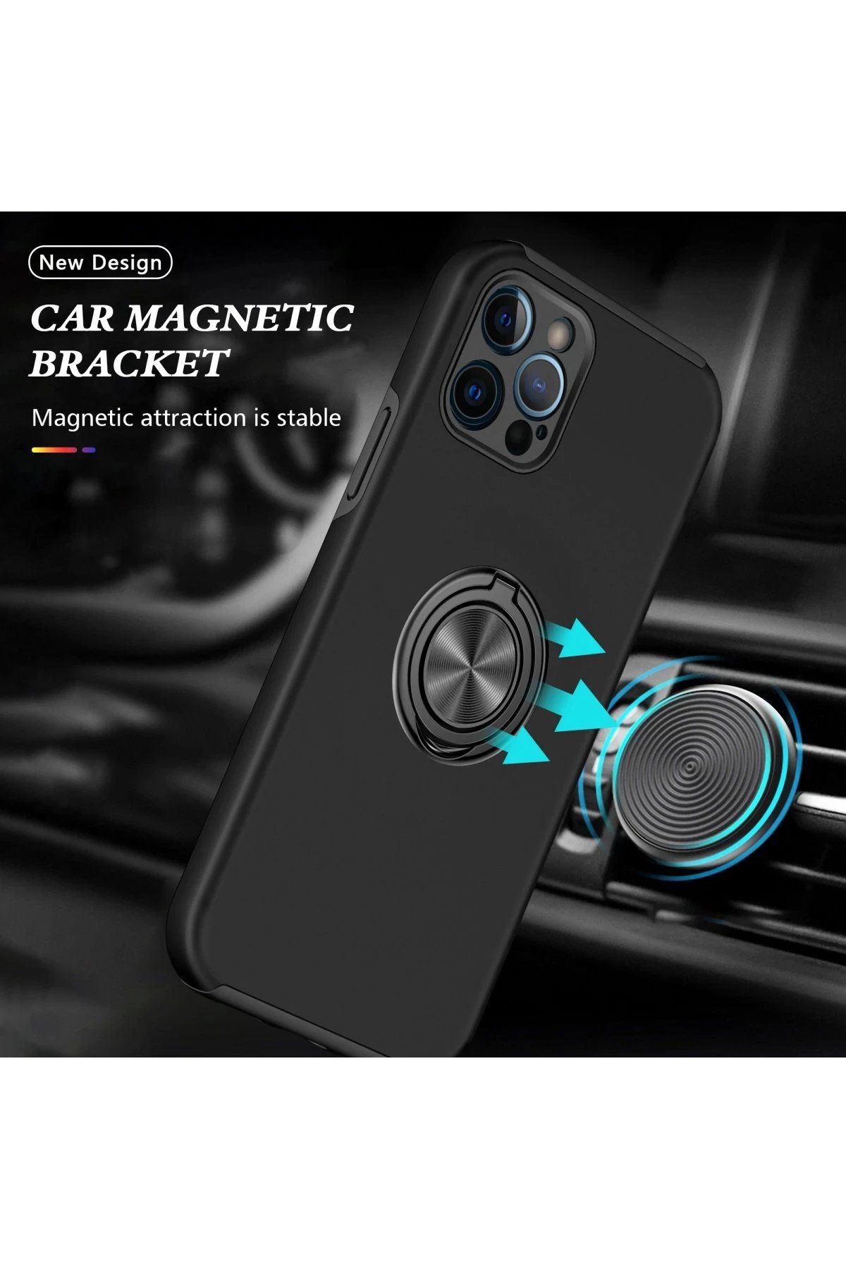 Newface iPhone 12 Pro Max Kılıf Elit Yüzüklü Kapak - Siyah