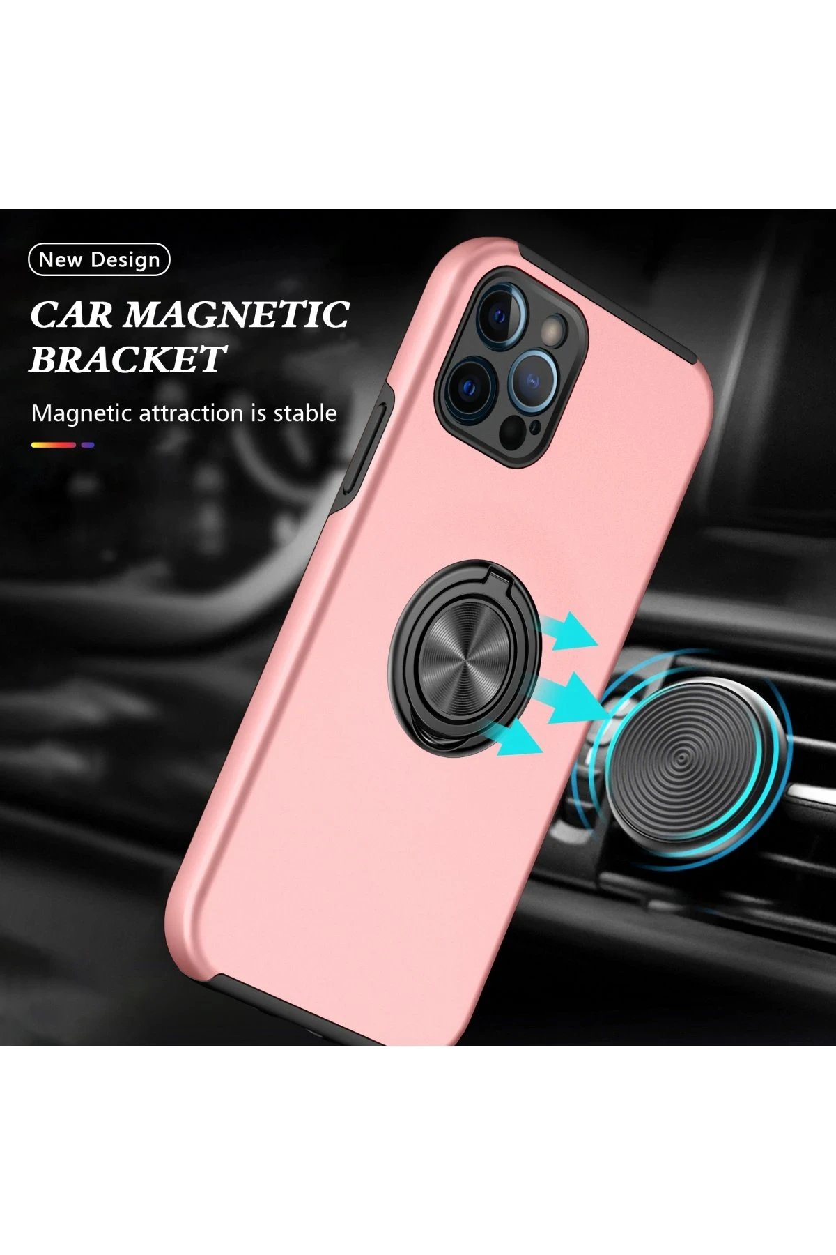 Newface iPhone 12 Pro Max Kılıf Elit Yüzüklü Kapak - Pembe