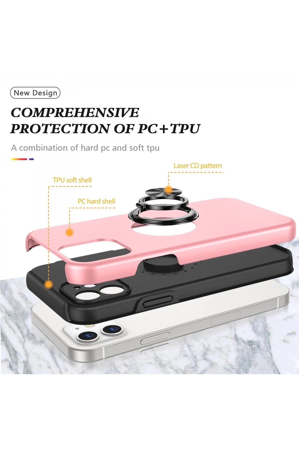 Newface iPhone 12 Kılıf Elit Yüzüklü Kapak - Pembe