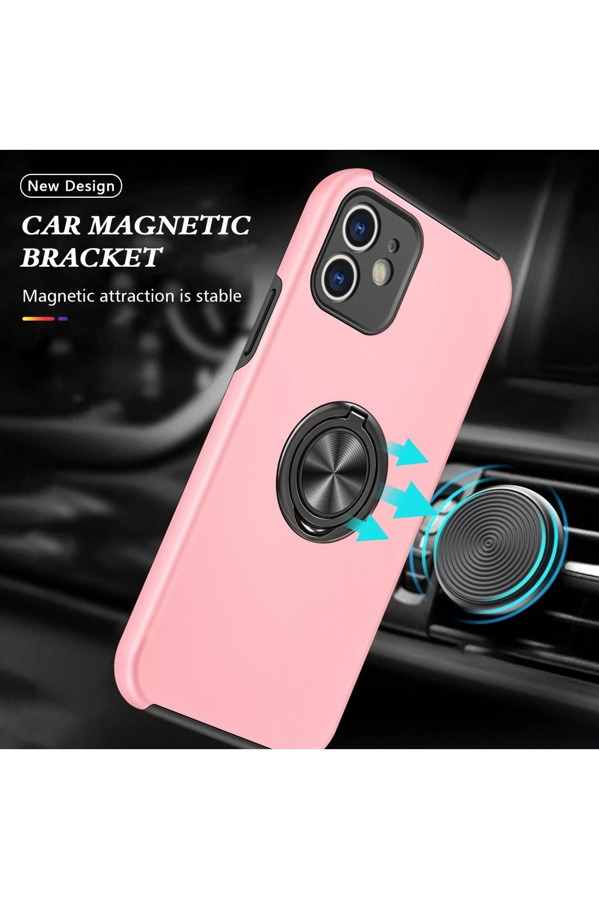 Newface iPhone 12 Kılıf Elit Yüzüklü Kapak - Pembe