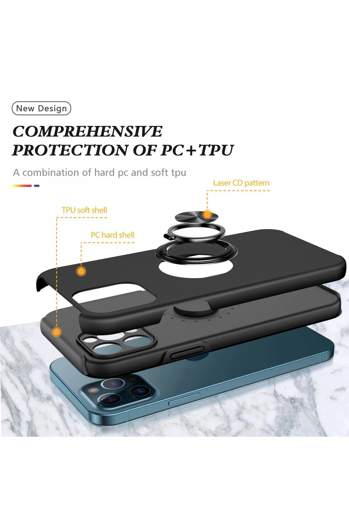 Newface iPhone 12 Pro Kılıf Elit Yüzüklü Kapak - Siyah