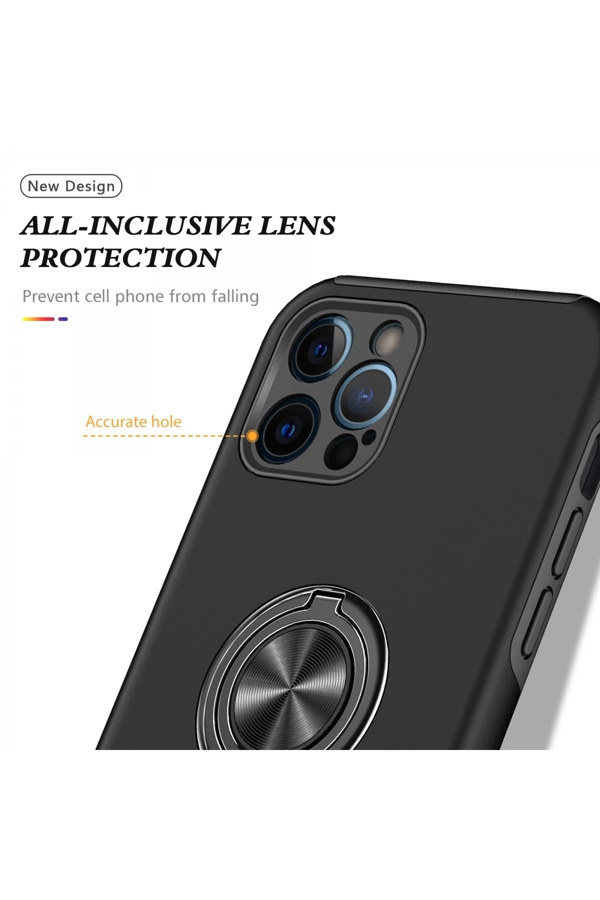 Newface iPhone 12 Pro Kılıf Elit Yüzüklü Kapak - Siyah