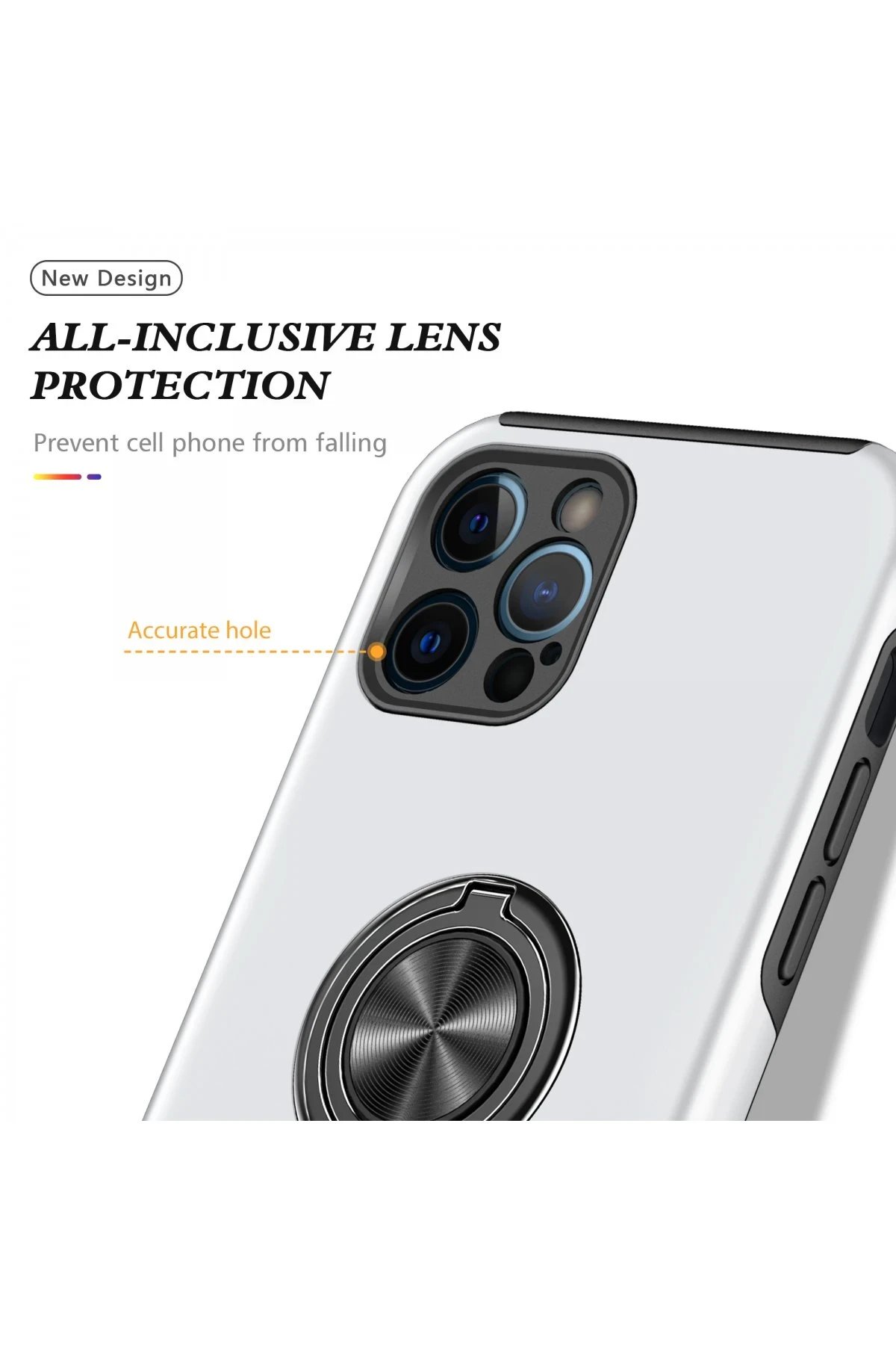 Newface iPhone 12 Pro Kılıf Elit Yüzüklü Kapak - Gümüş