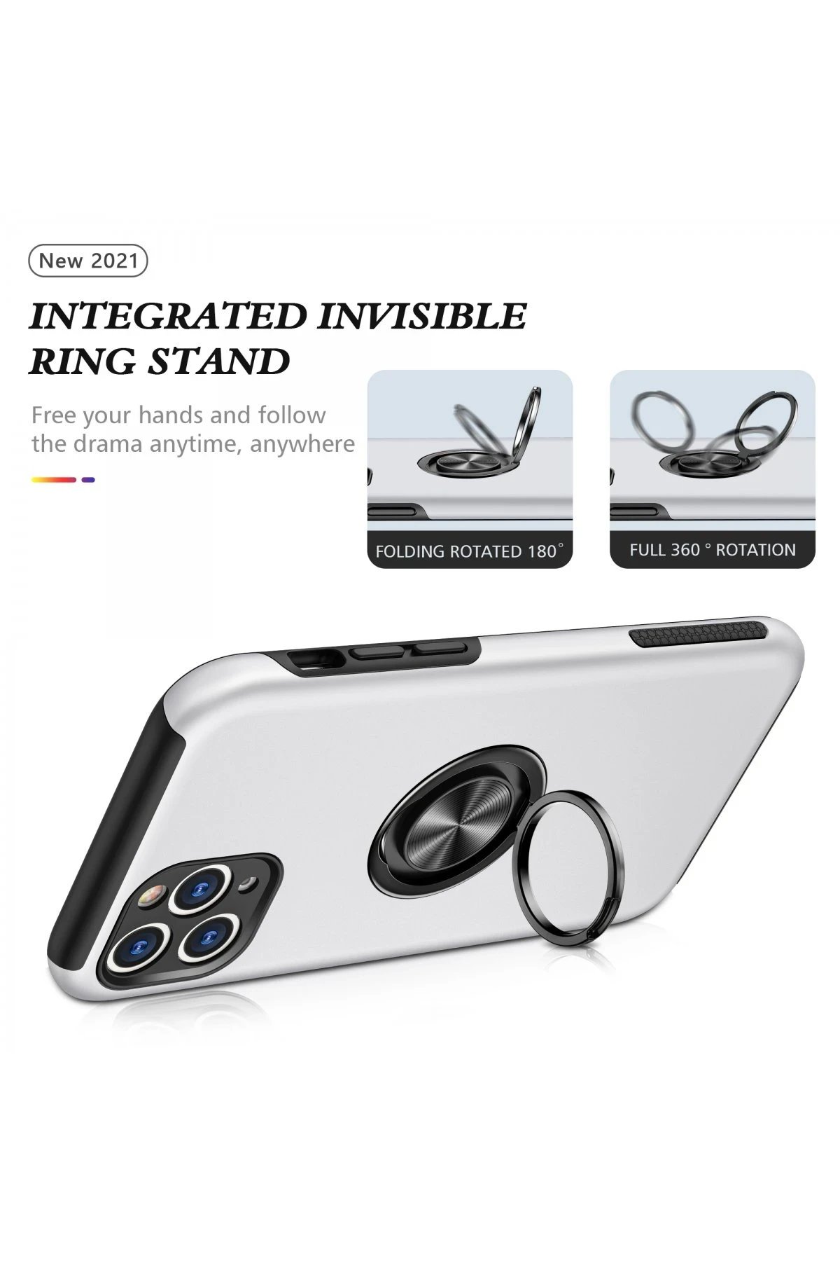 Newface iPhone 11 Pro Kılıf Elit Yüzüklü Kapak - Gümüş