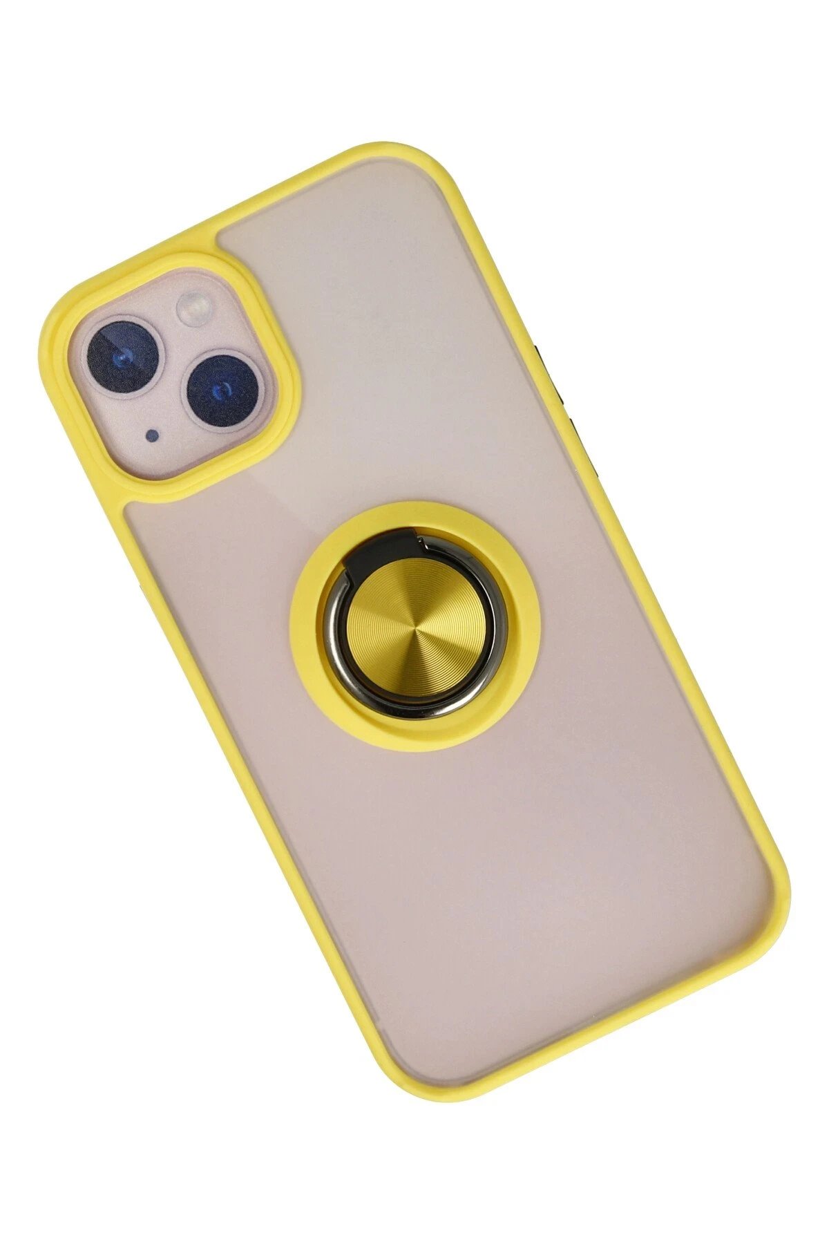 Newface iPhone 15 Kılıf Montreal Yüzüklü Silikon Kapak - Sarı