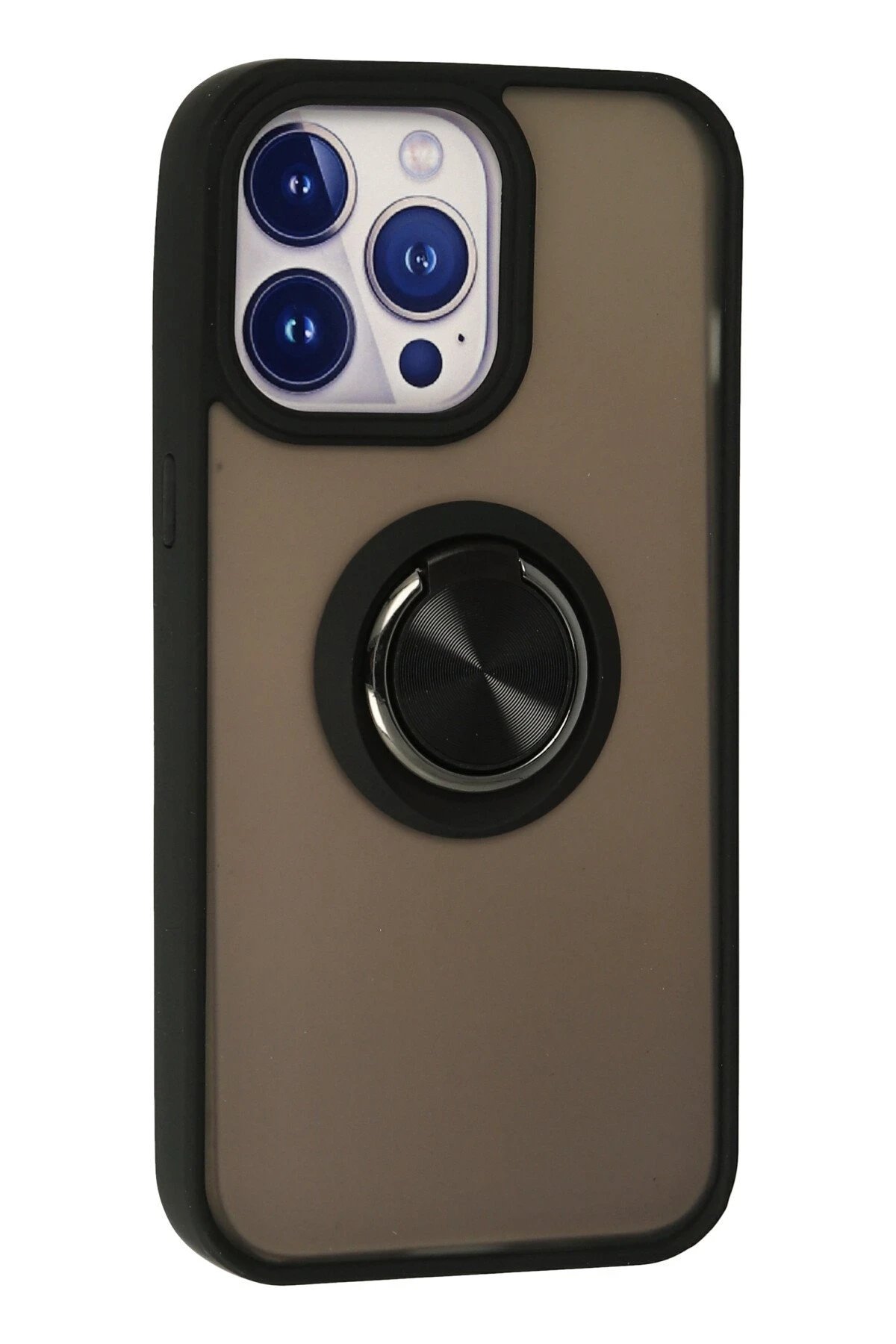 Newface iPhone 15 Pro Kılıf Montreal Yüzüklü Silikon Kapak - Siyah