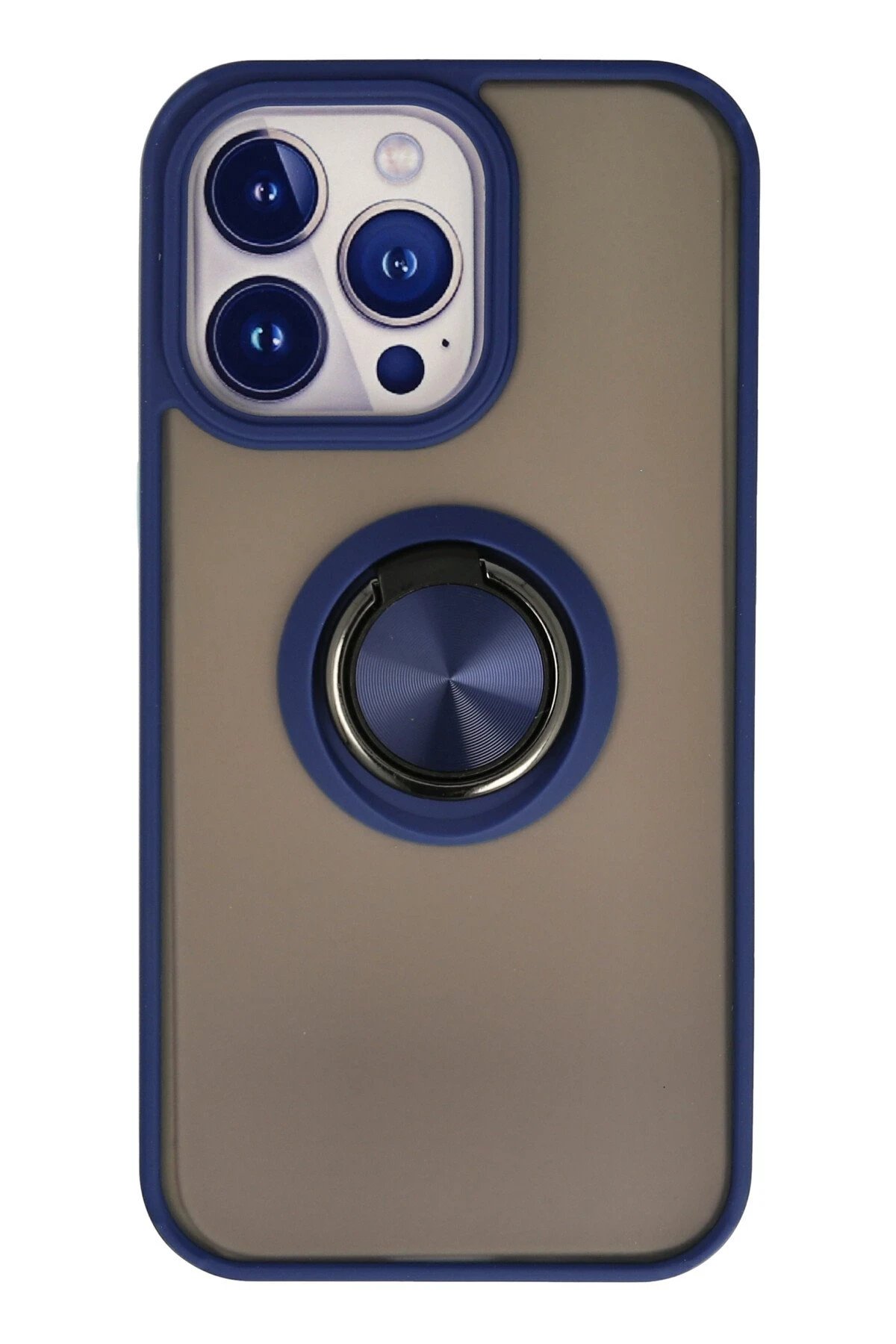 Newface iPhone 15 Pro Max Kılıf Montreal Yüzüklü Silikon Kapak - Lacivert