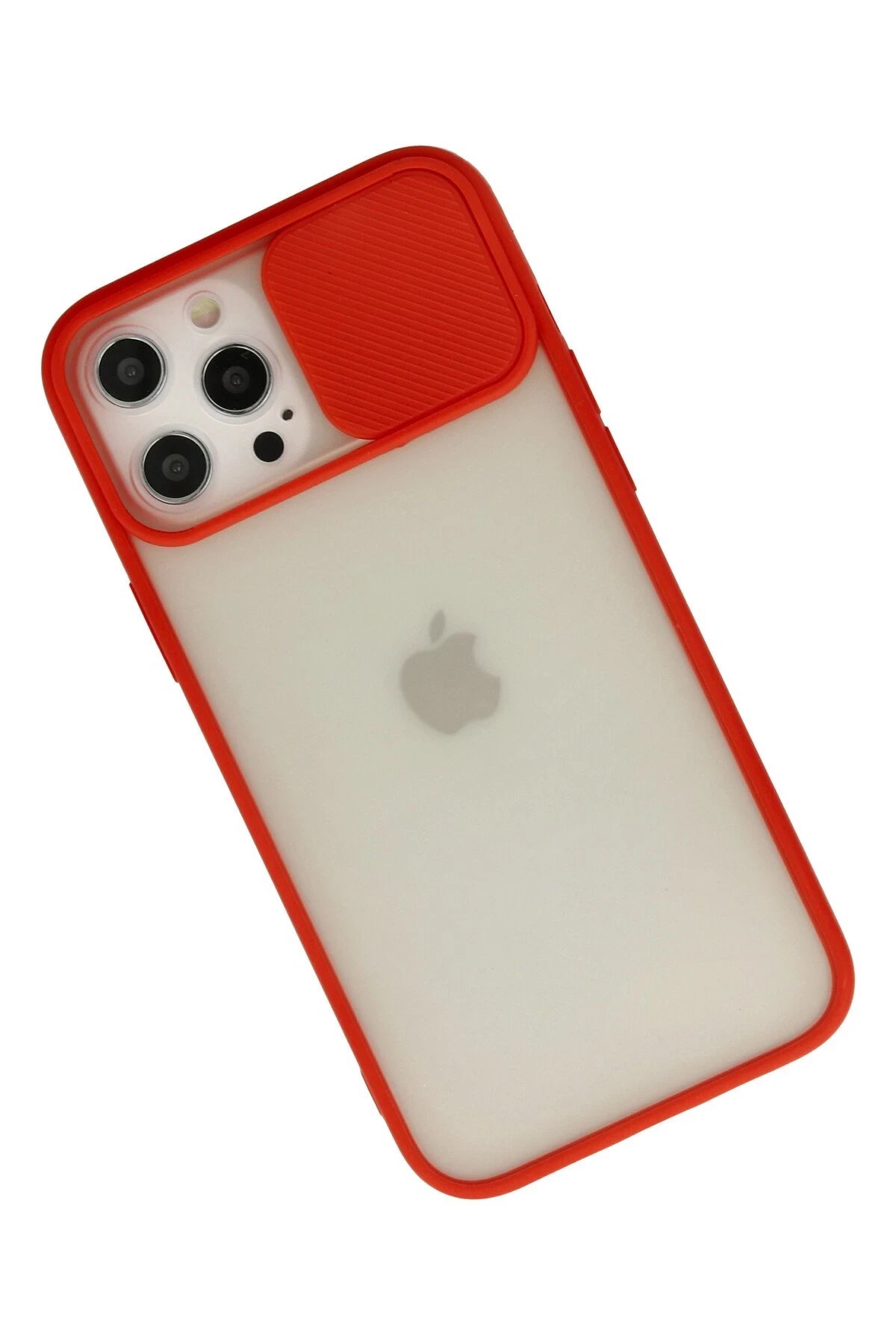 Newface iPhone 12 Pro Max Kılıf Palm Buzlu Kamera Sürgülü Silikon - Kırmızı