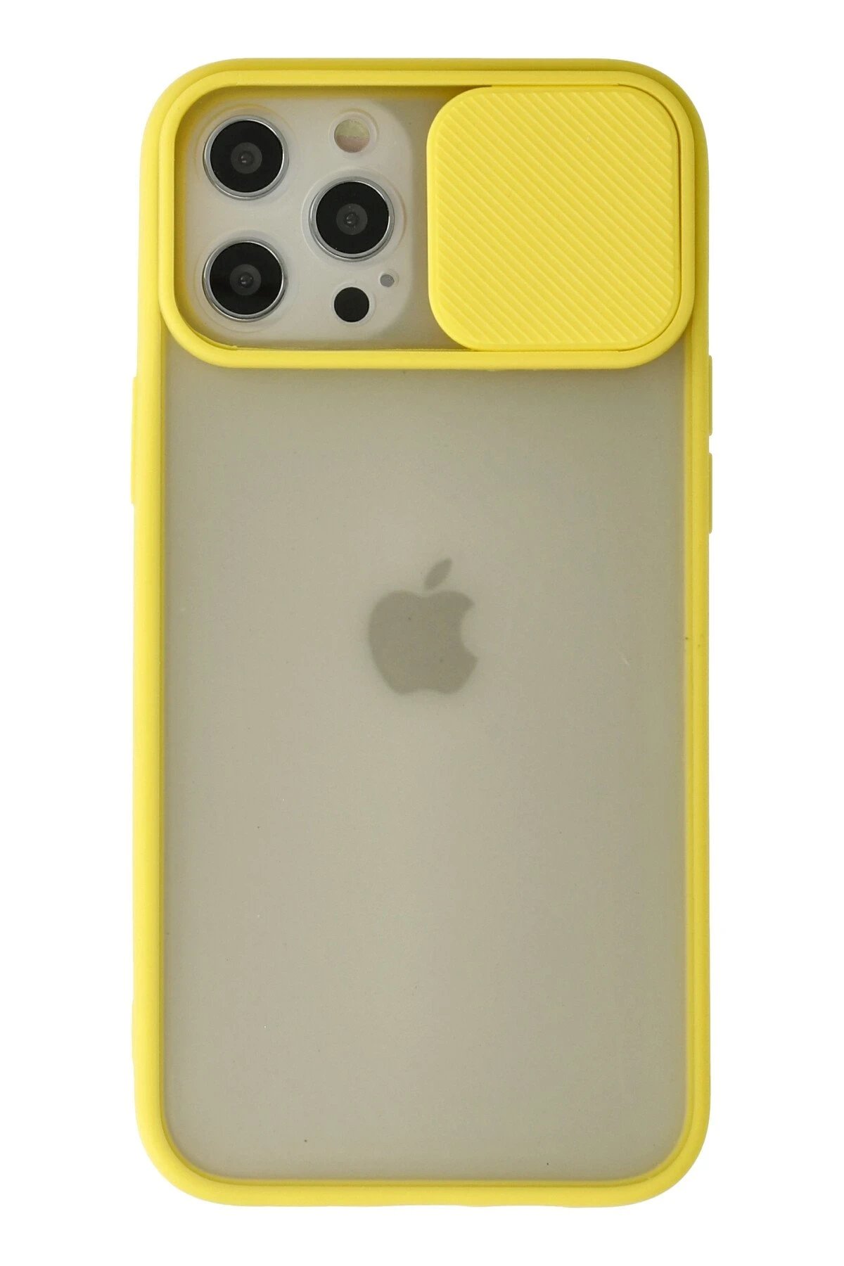 Newface iPhone 12 Pro Max Kılıf Palm Buzlu Kamera Sürgülü Silikon - Sarı