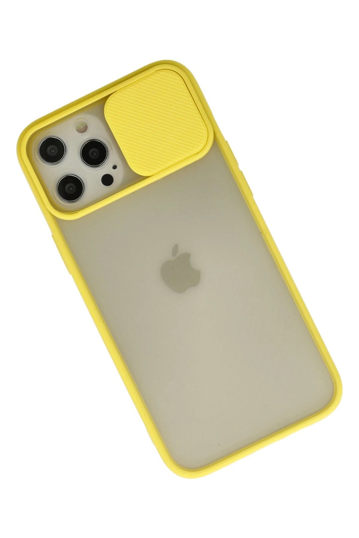 Newface iPhone 12 Pro Max Kılıf Palm Buzlu Kamera Sürgülü Silikon - Sarı