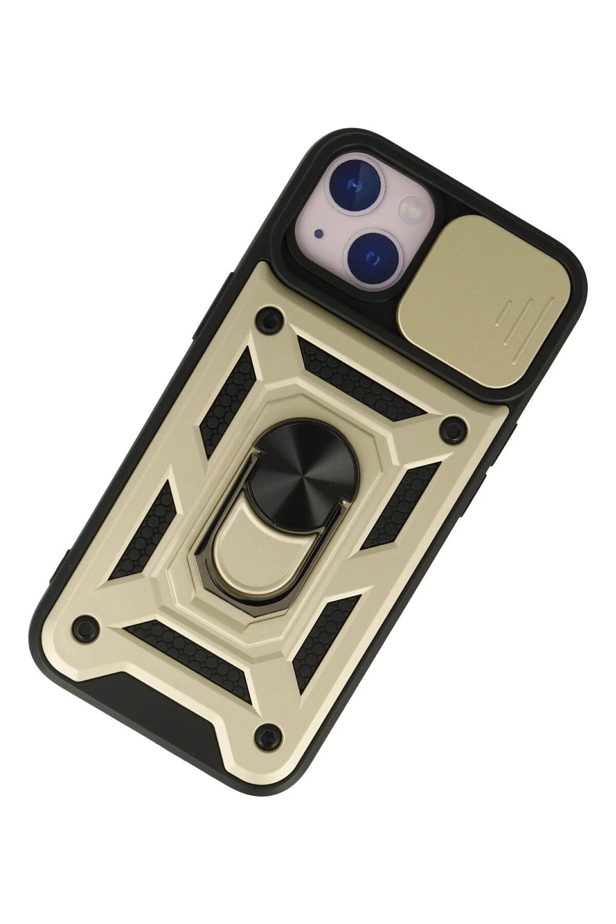 Newface iPhone 15 Kılıf Pars Lens Yüzüklü Silikon - Gold