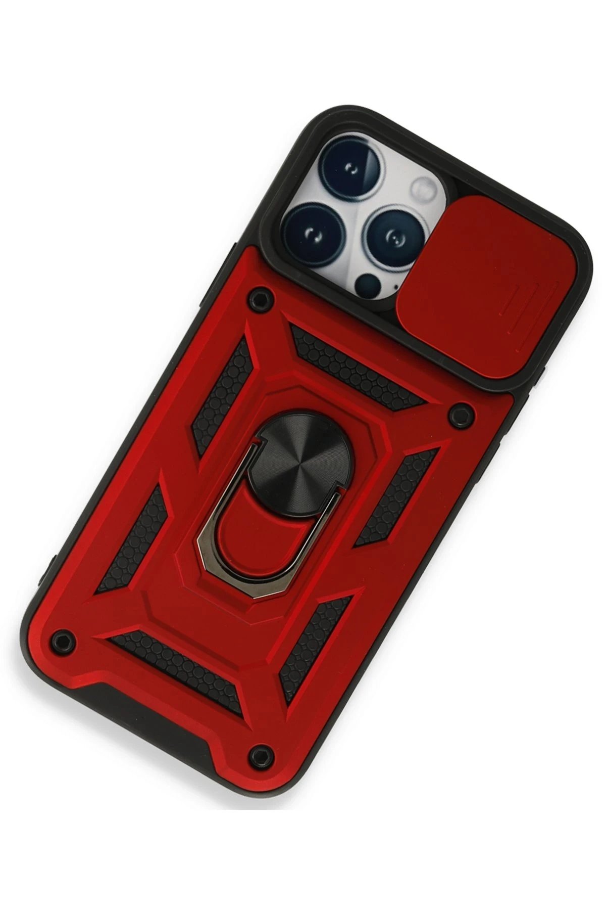 Newface iPhone 15 Pro Kılıf Pars Lens Yüzüklü Silikon - Kırmızı