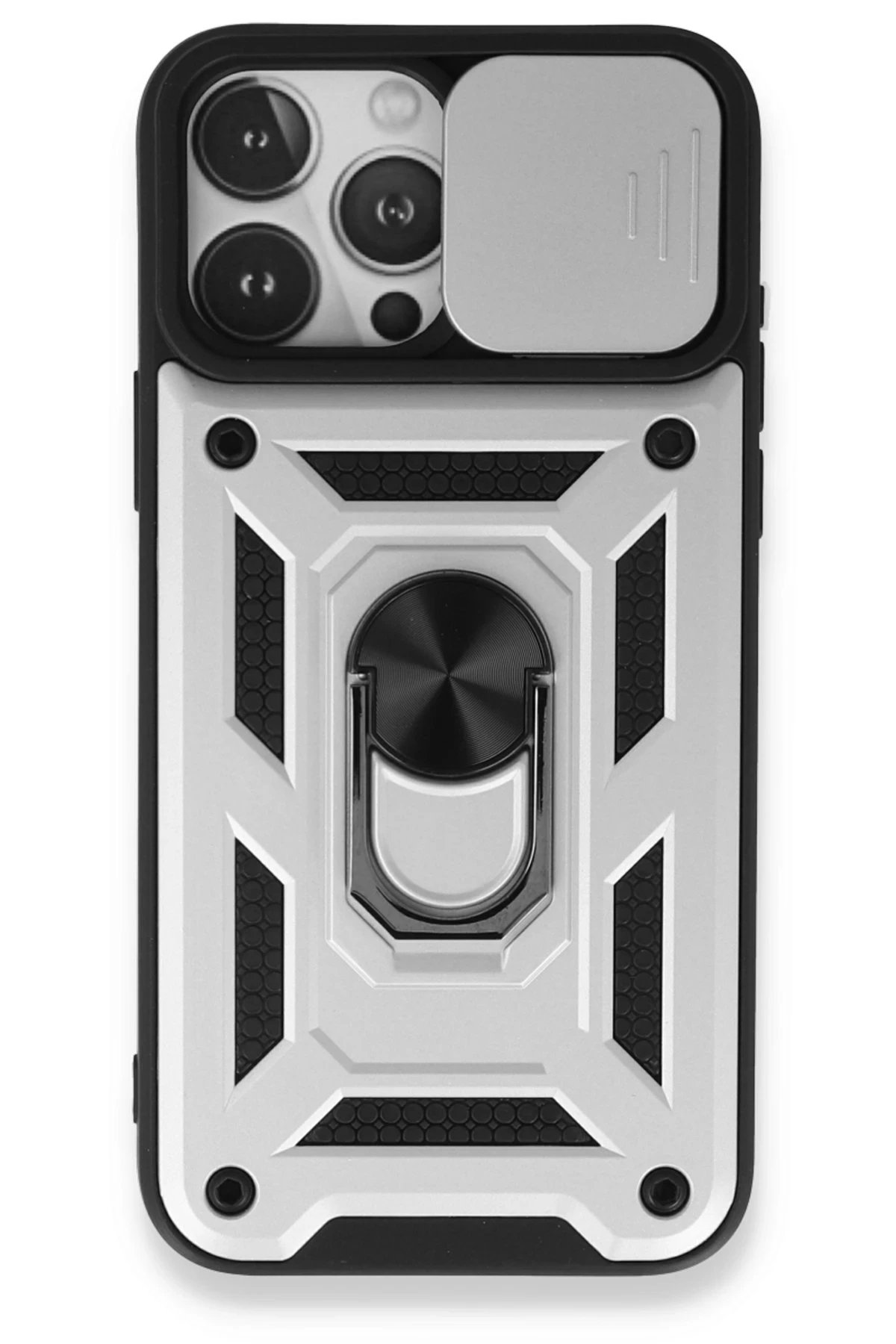 Newface iPhone 15 Pro Kılıf Pars Lens Yüzüklü Silikon - Gümüş