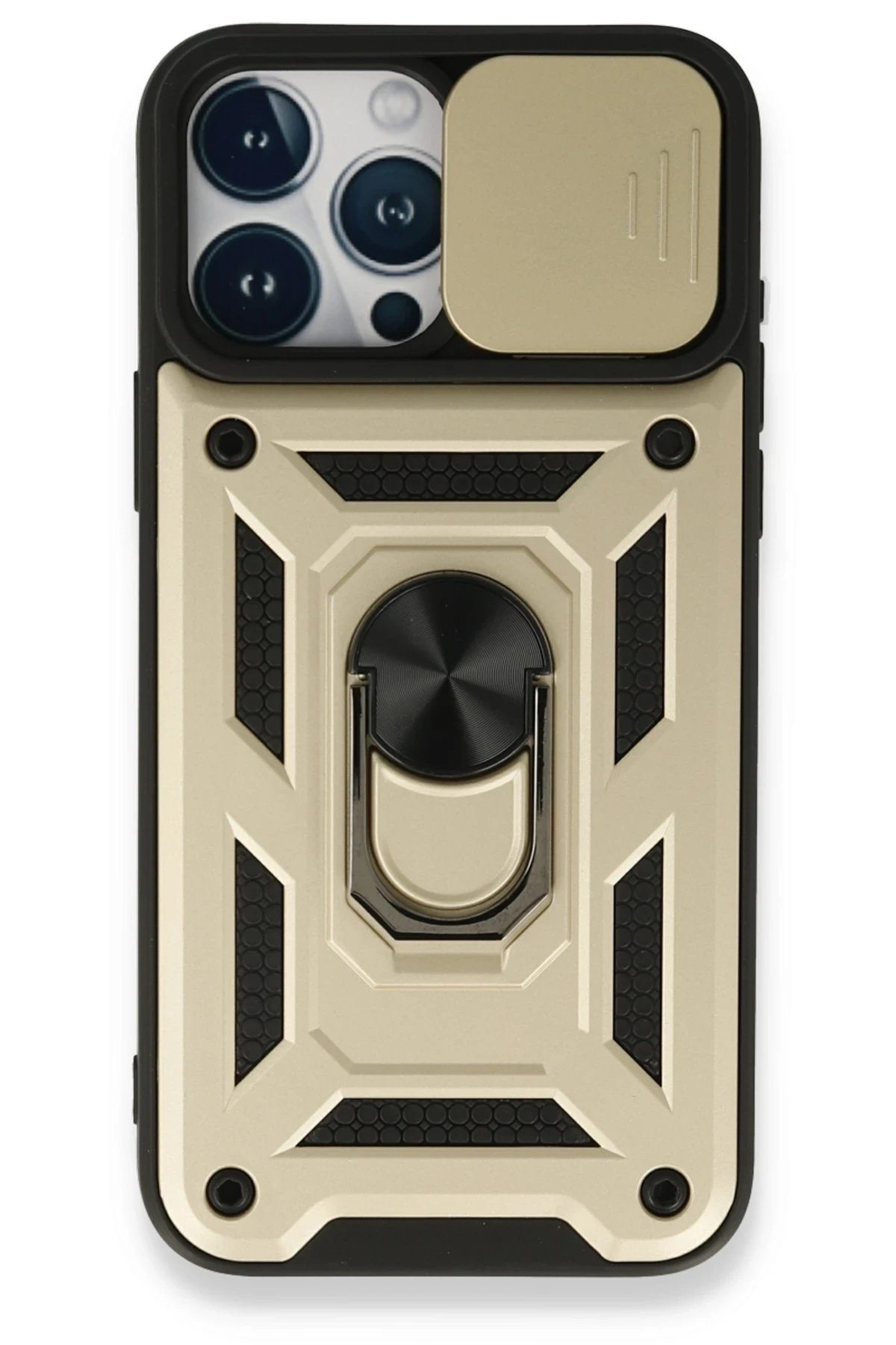 Newface iPhone 15 Pro Max Kılıf Pars Lens Yüzüklü Silikon - Gold