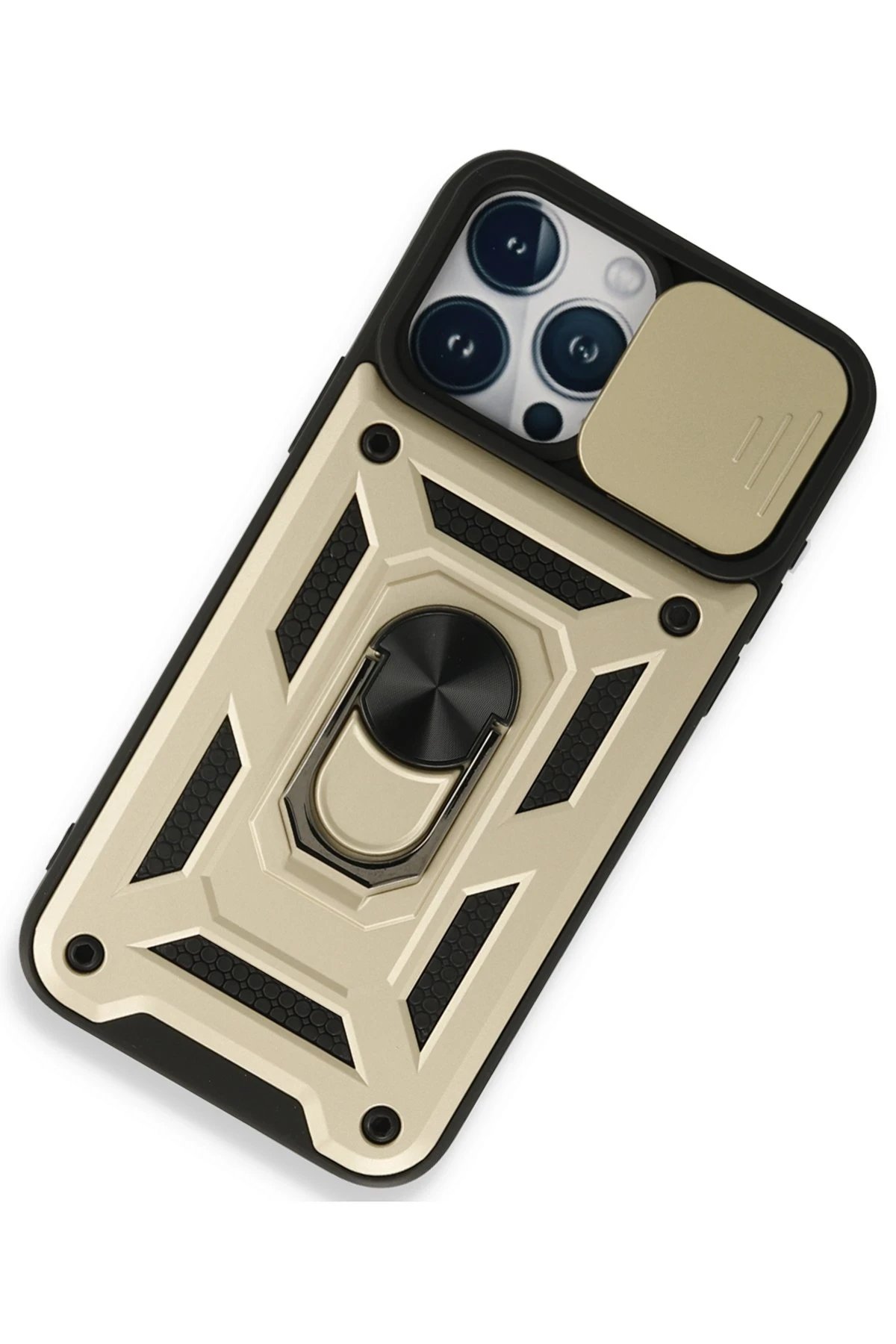 Newface iPhone 15 Pro Max Kılıf Pars Lens Yüzüklü Silikon - Gold