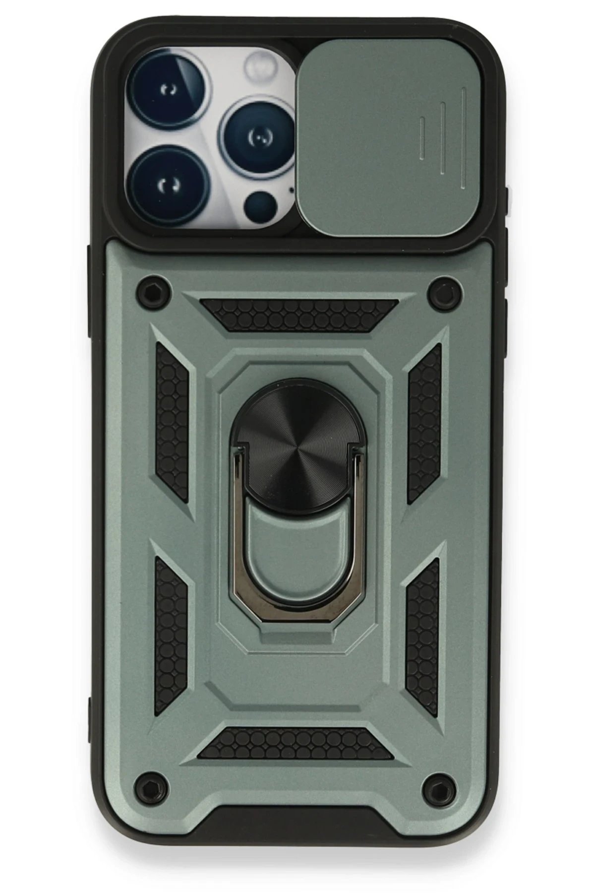 Newface iPhone 15 Pro Max Kılıf Pars Lens Yüzüklü Silikon - Yeşil